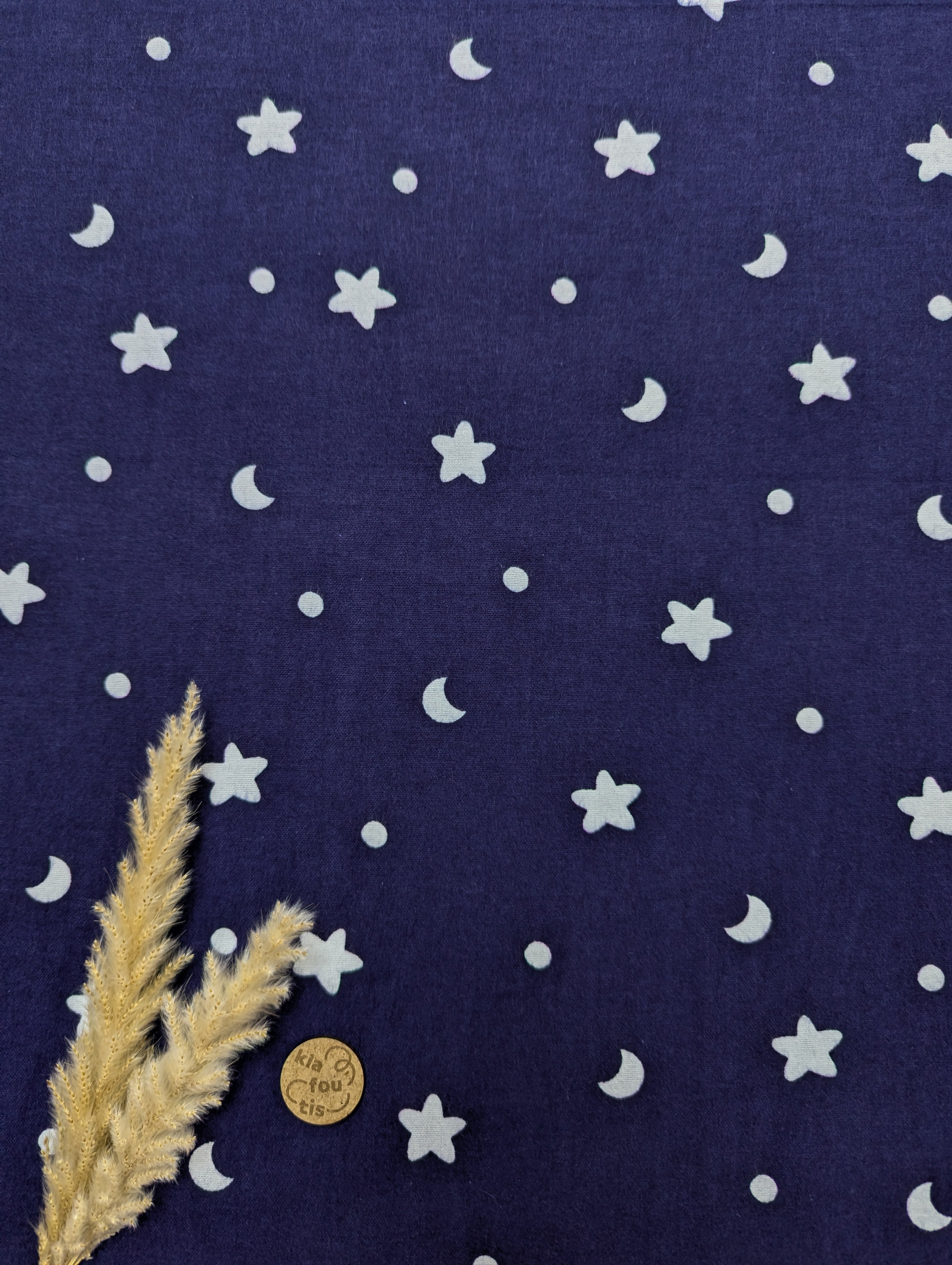Flanelle de coton bleu marine - dans les étoiles