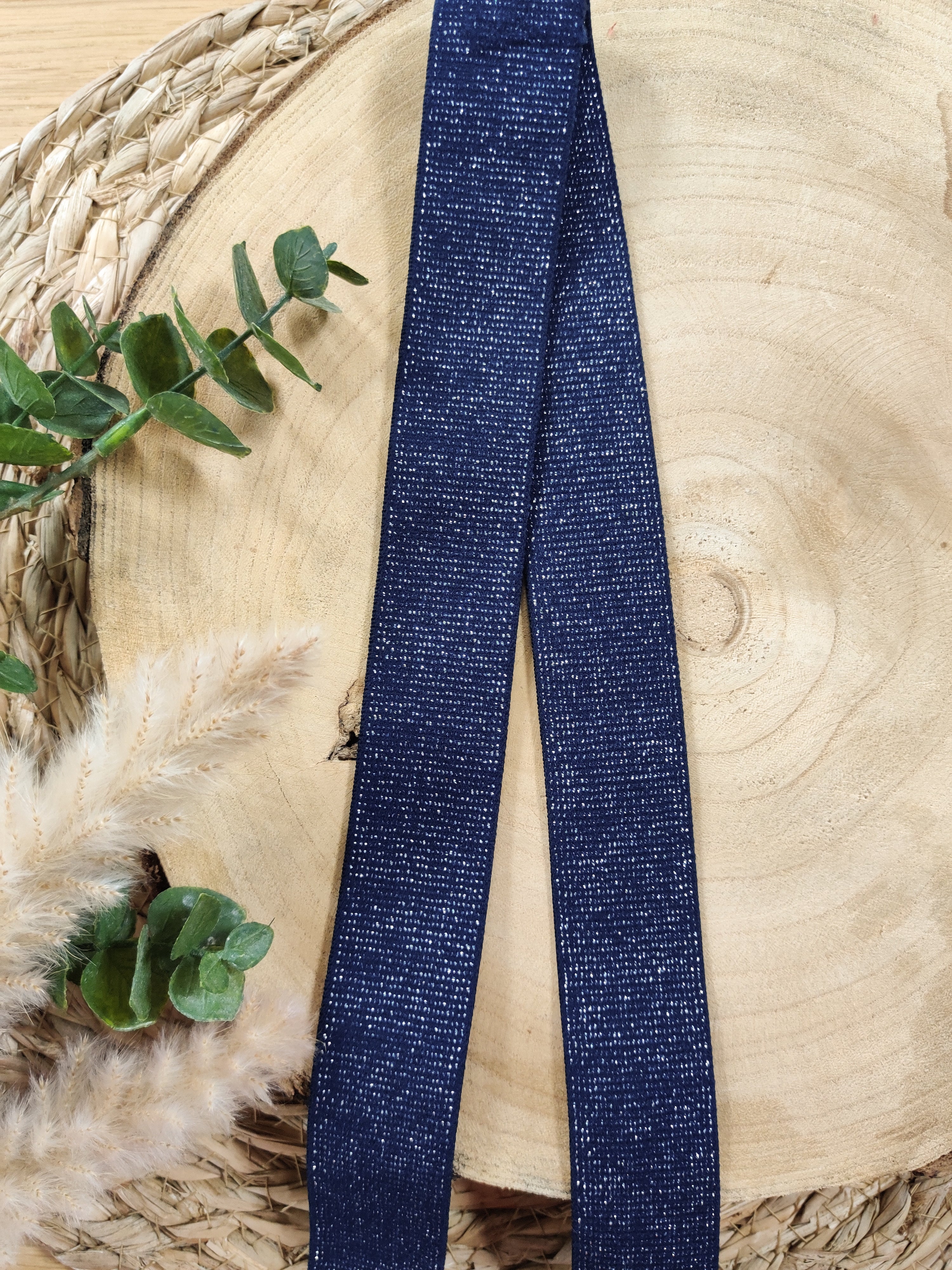 Élastique doux 32 mm - Marine lurex argenté