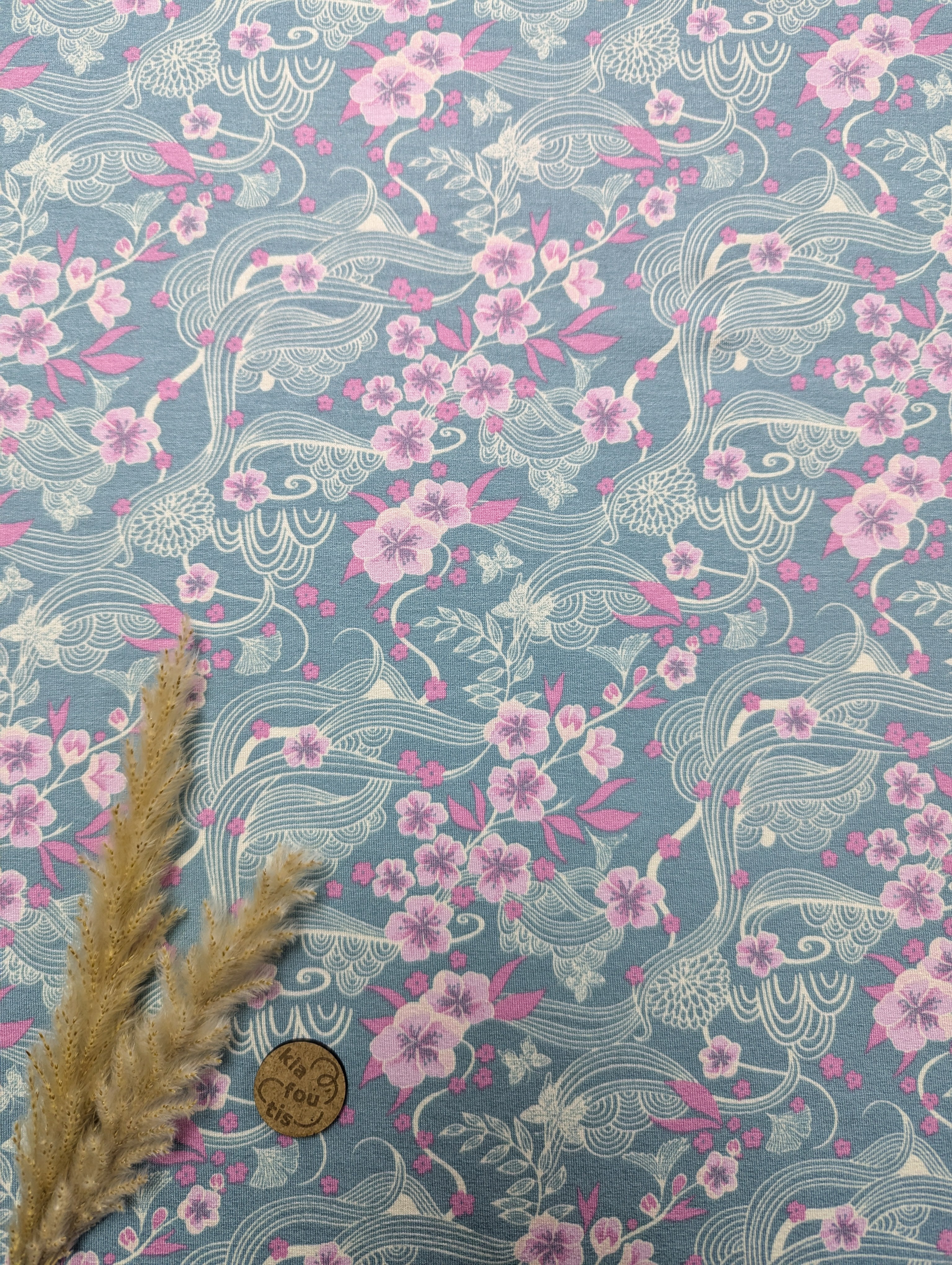 Jersey de viscose bleu clair - effet sakura