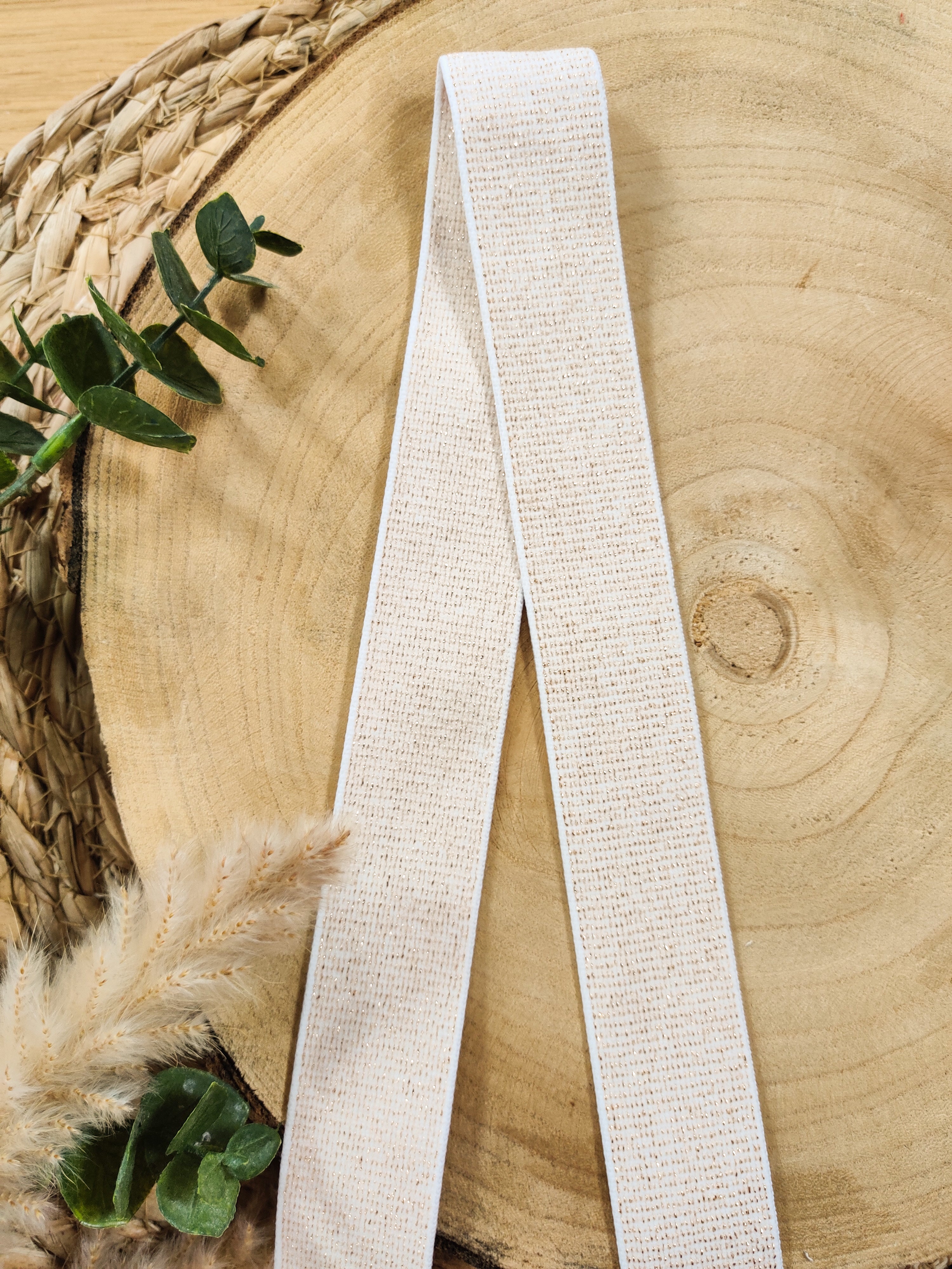 Élastique doux 32 mm - Ecru lurex doré