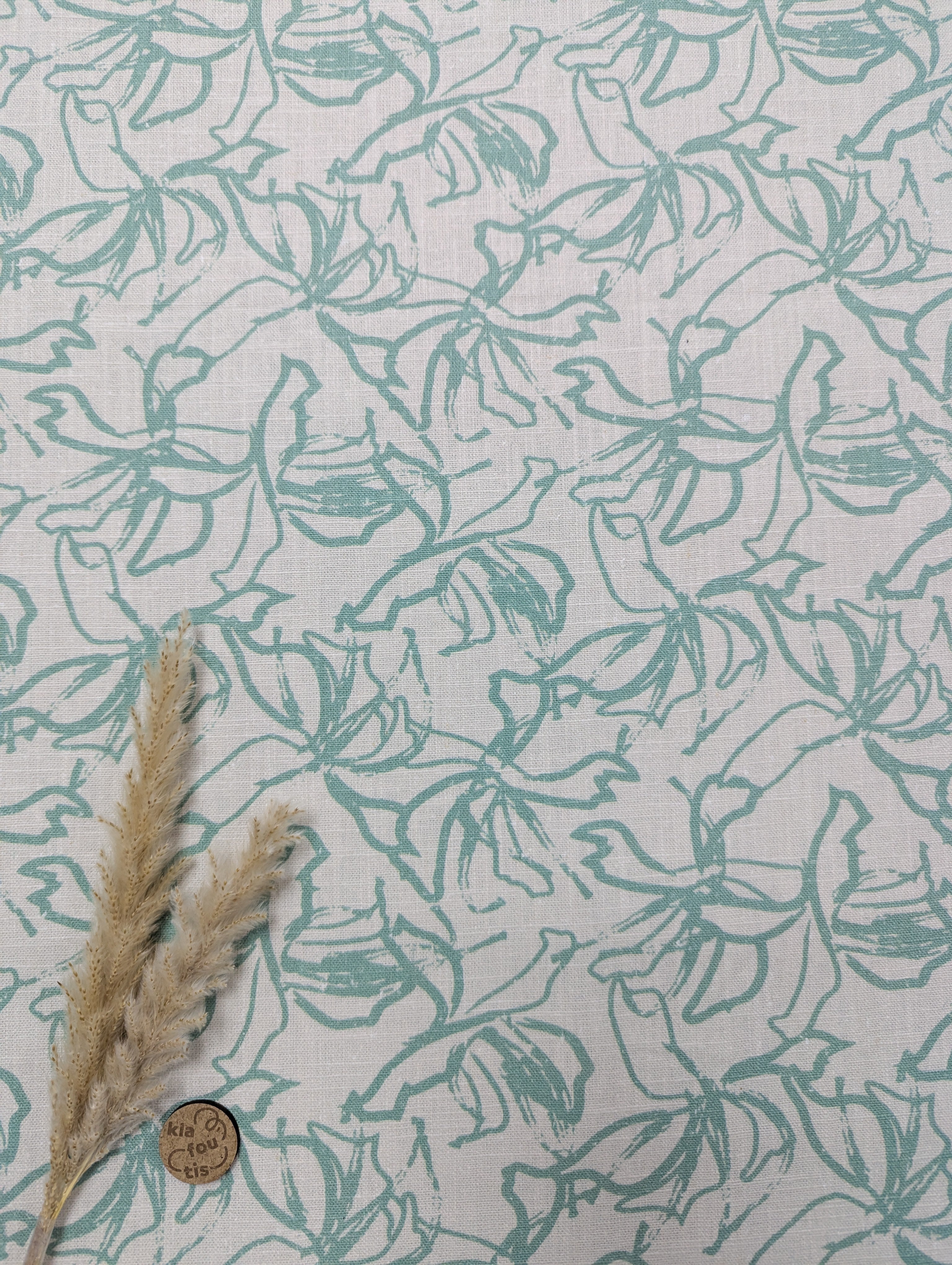 Lin coton naturel - traits abstraits vert menthe