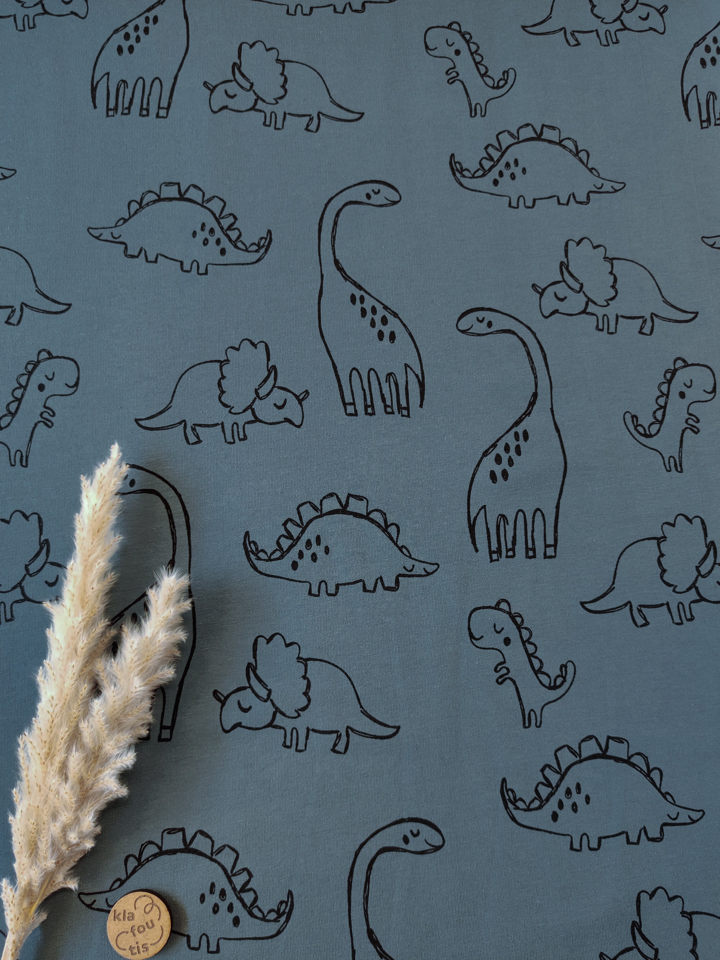 French Terry bleu jeans - Parade préhistorique