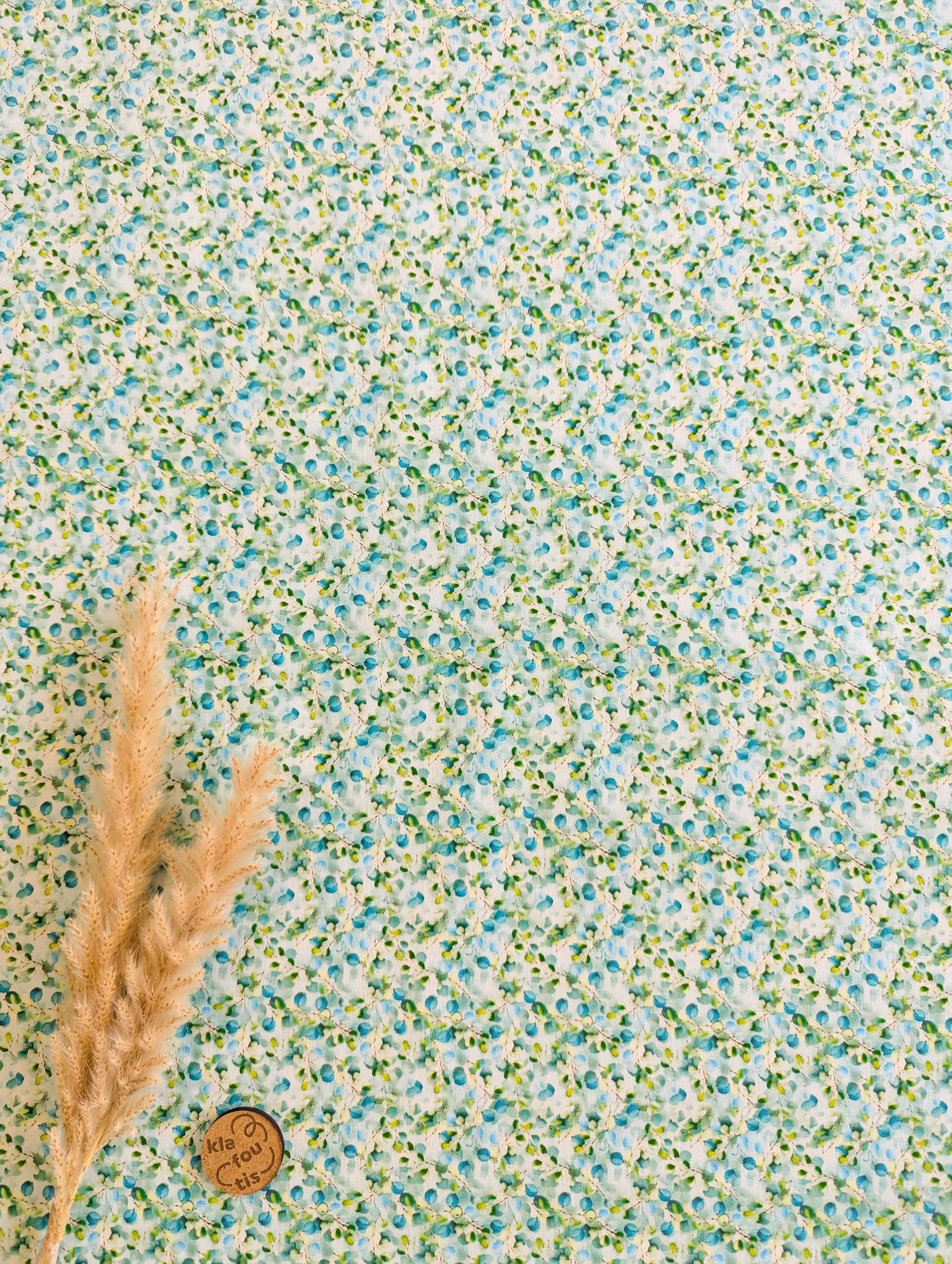 Popeline de coton menthe - mini eucalyptus