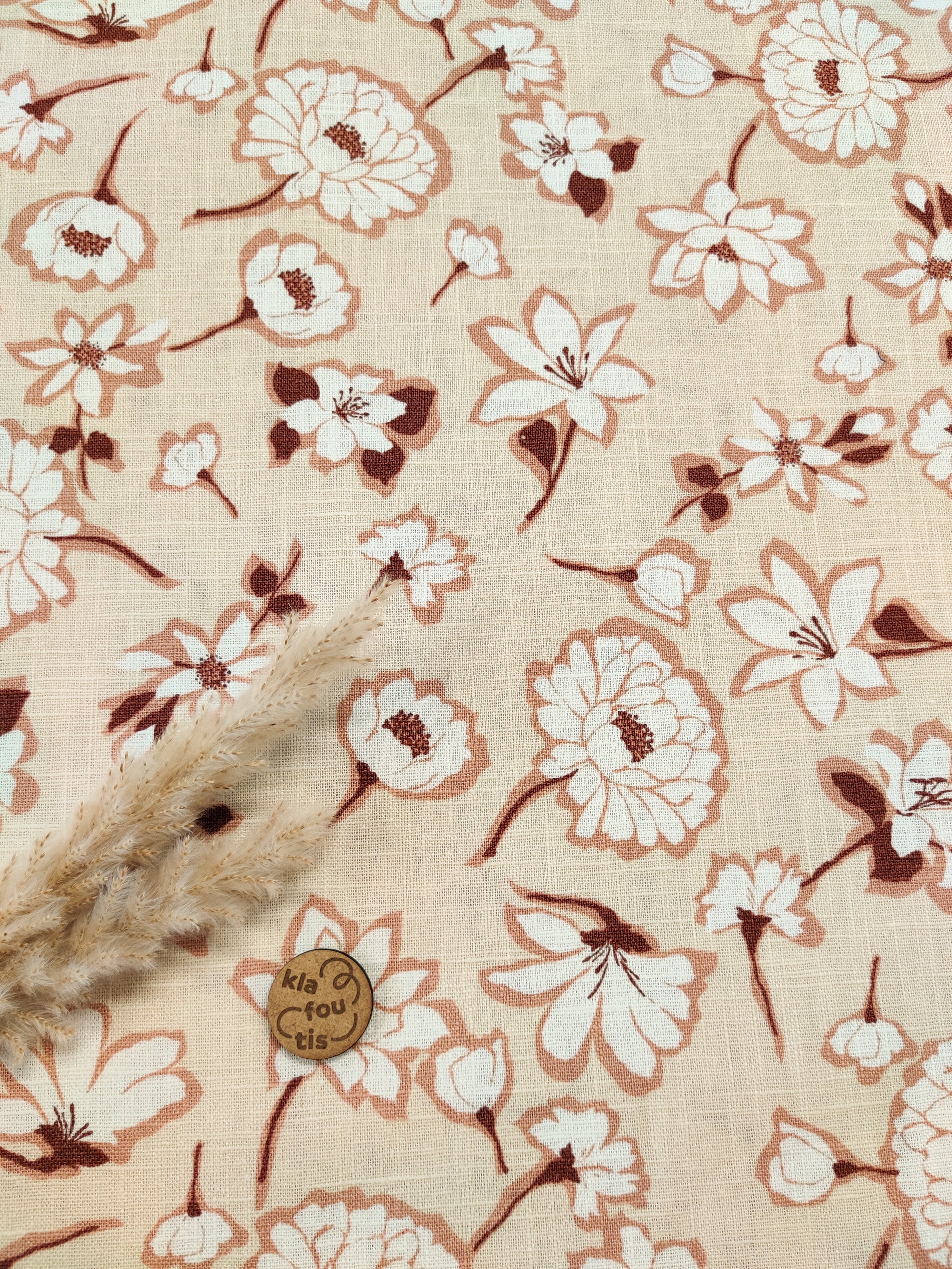 Lin coton beige - Héritage en fleurs