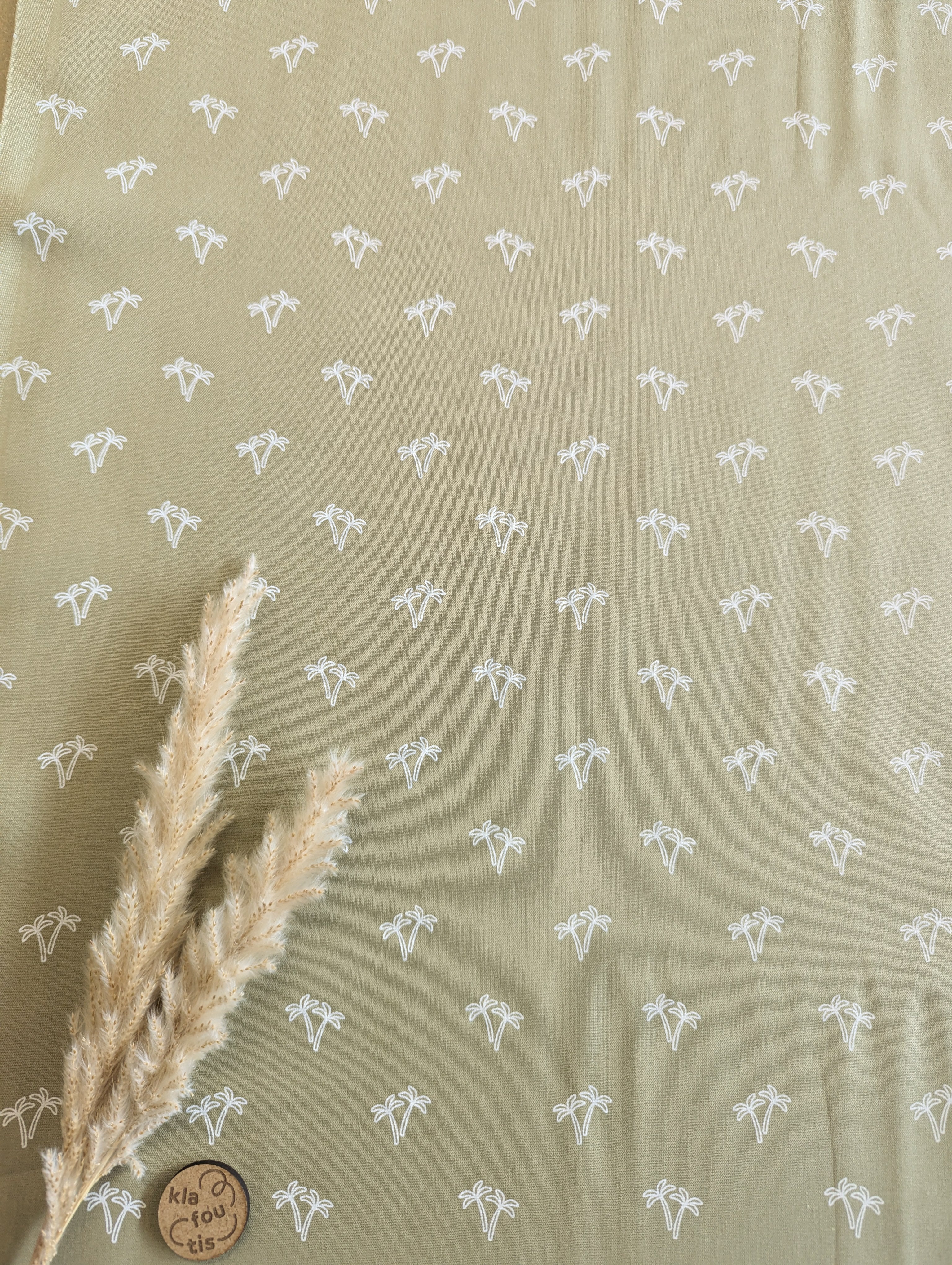 Popeline de coton kaki clair - palmiers