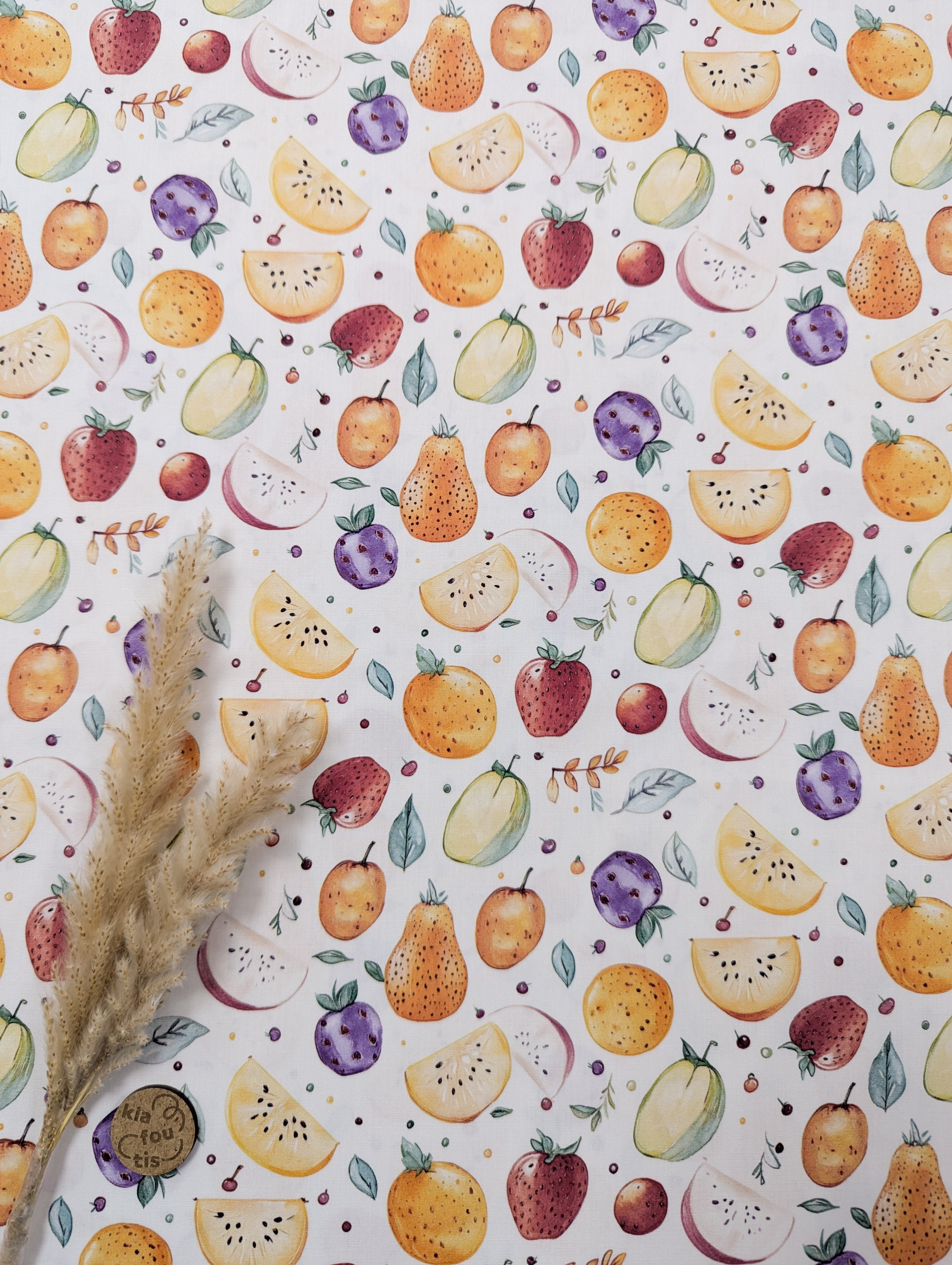 Popeline de coton blanche - salade de fruits