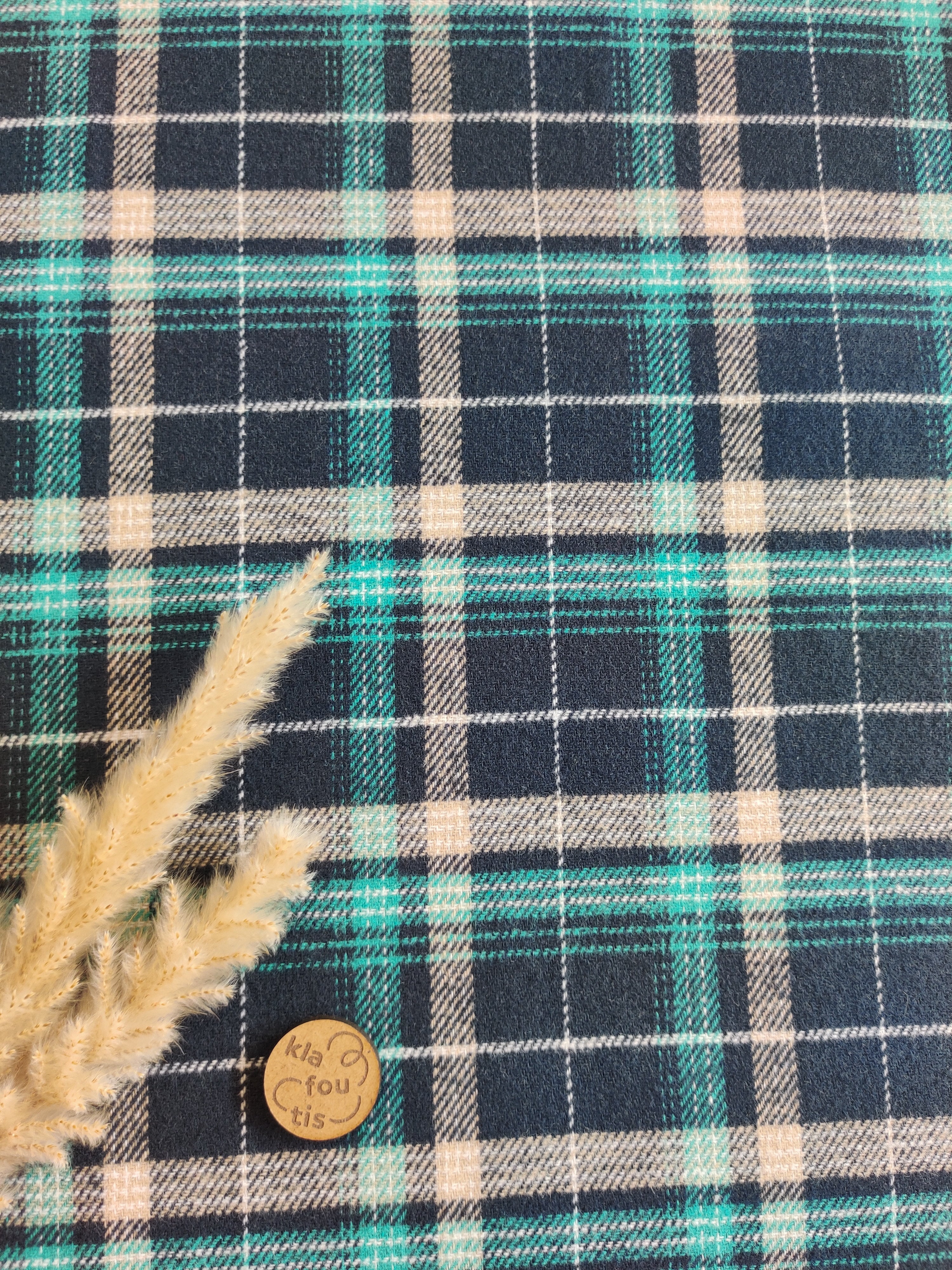 Flanelle de coton - Carreaux marine et pétrole