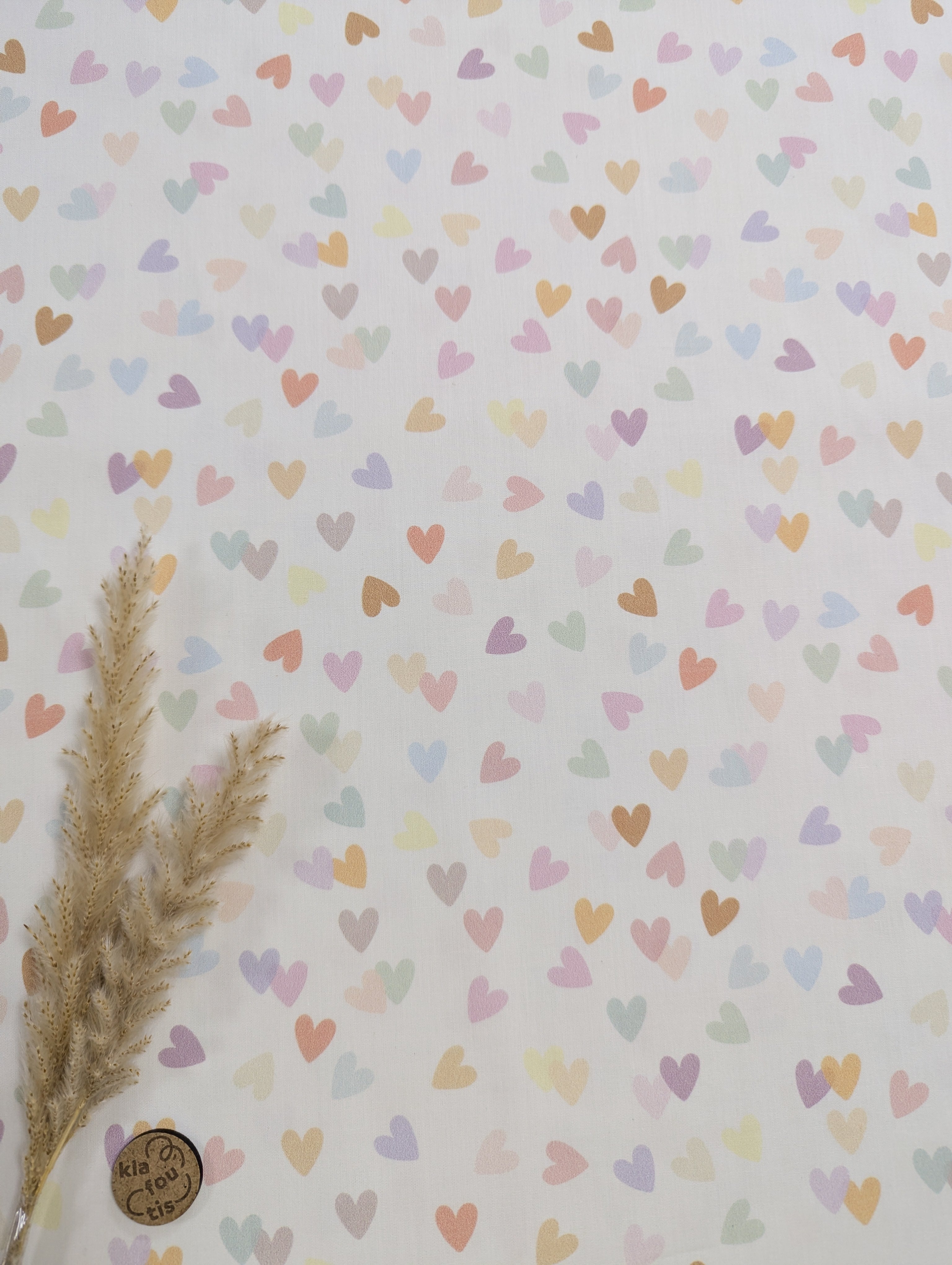 Popeline de coton blanche - coeurs pastel