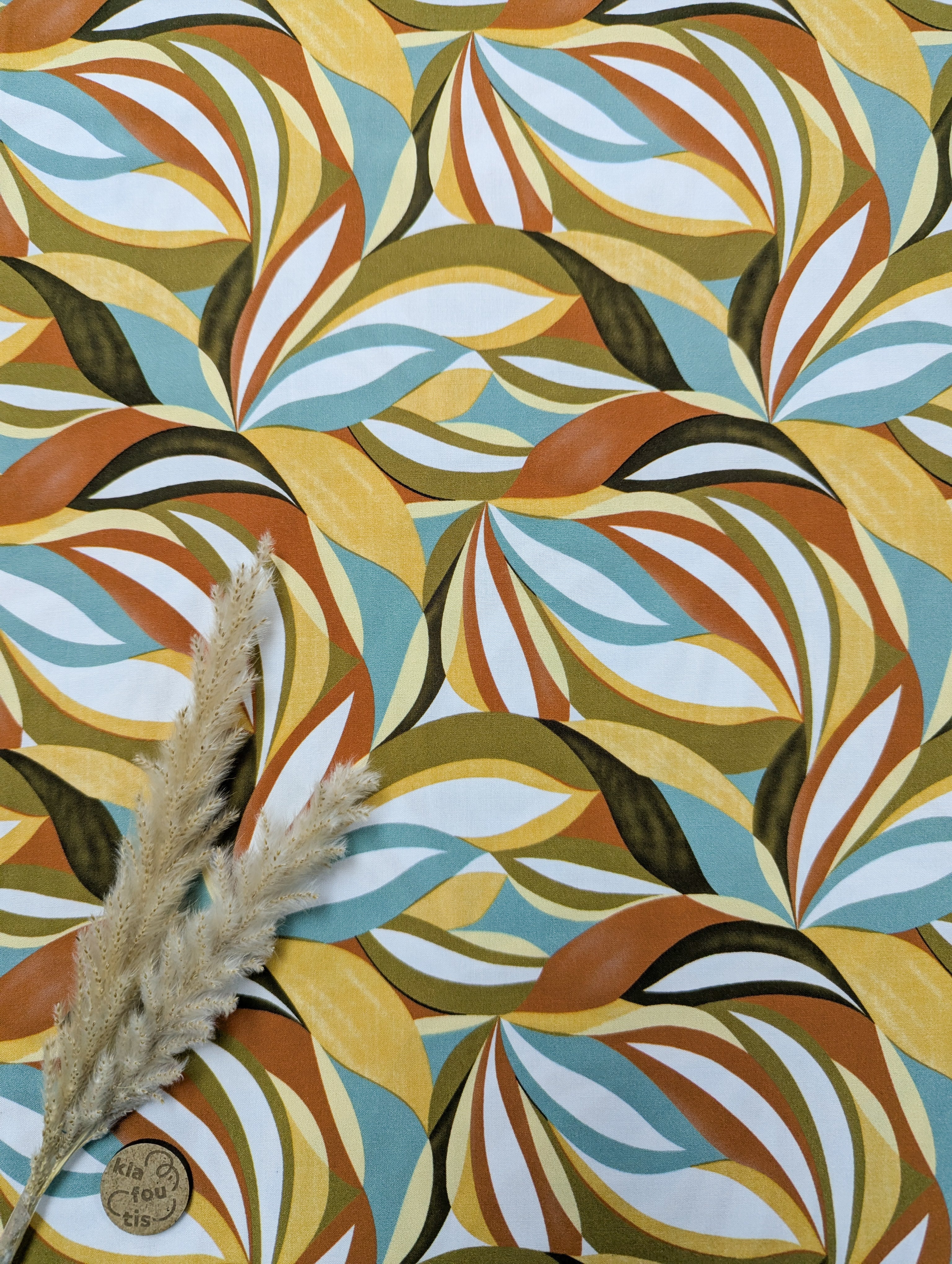 Popeline de viscose - feuillu graphique tons chauds