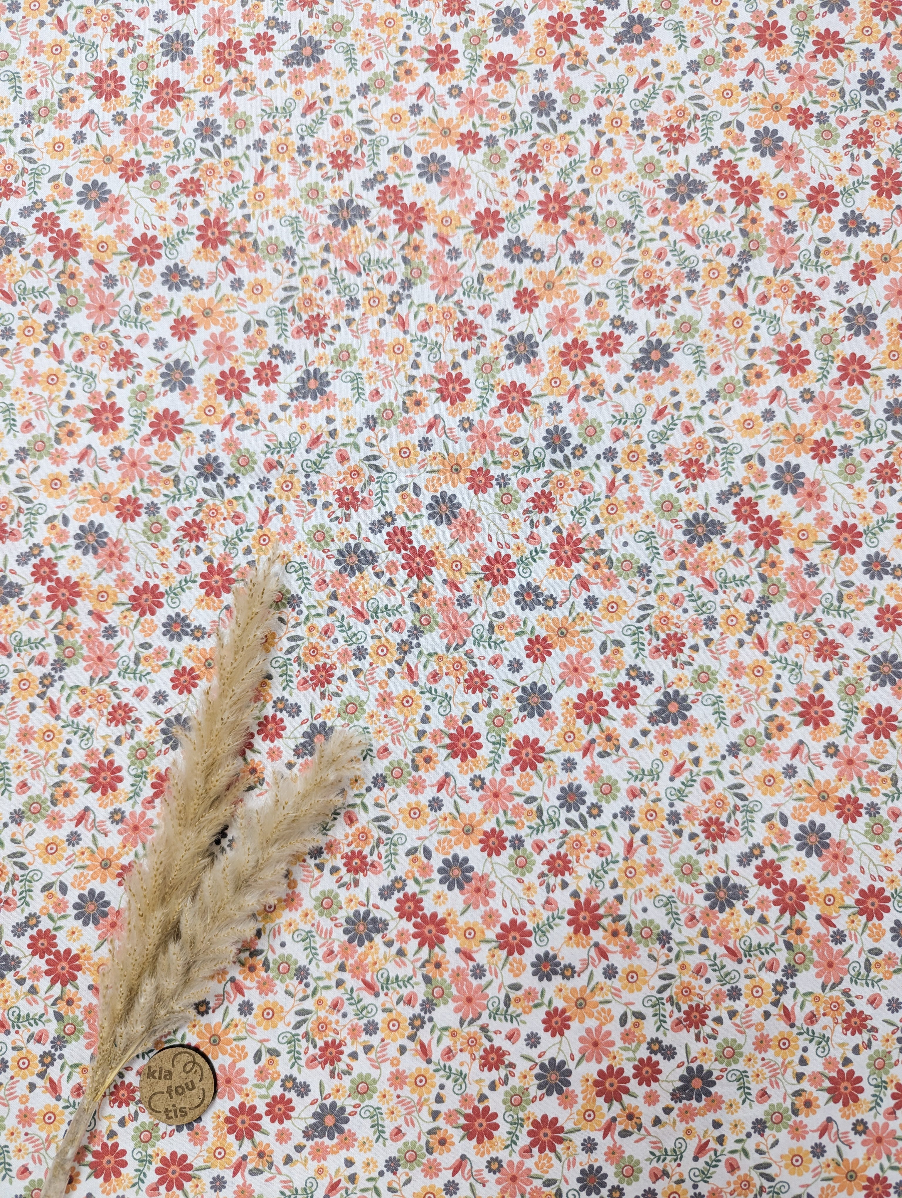 Popeline de coton écru - effet liberty couleurs chaudes