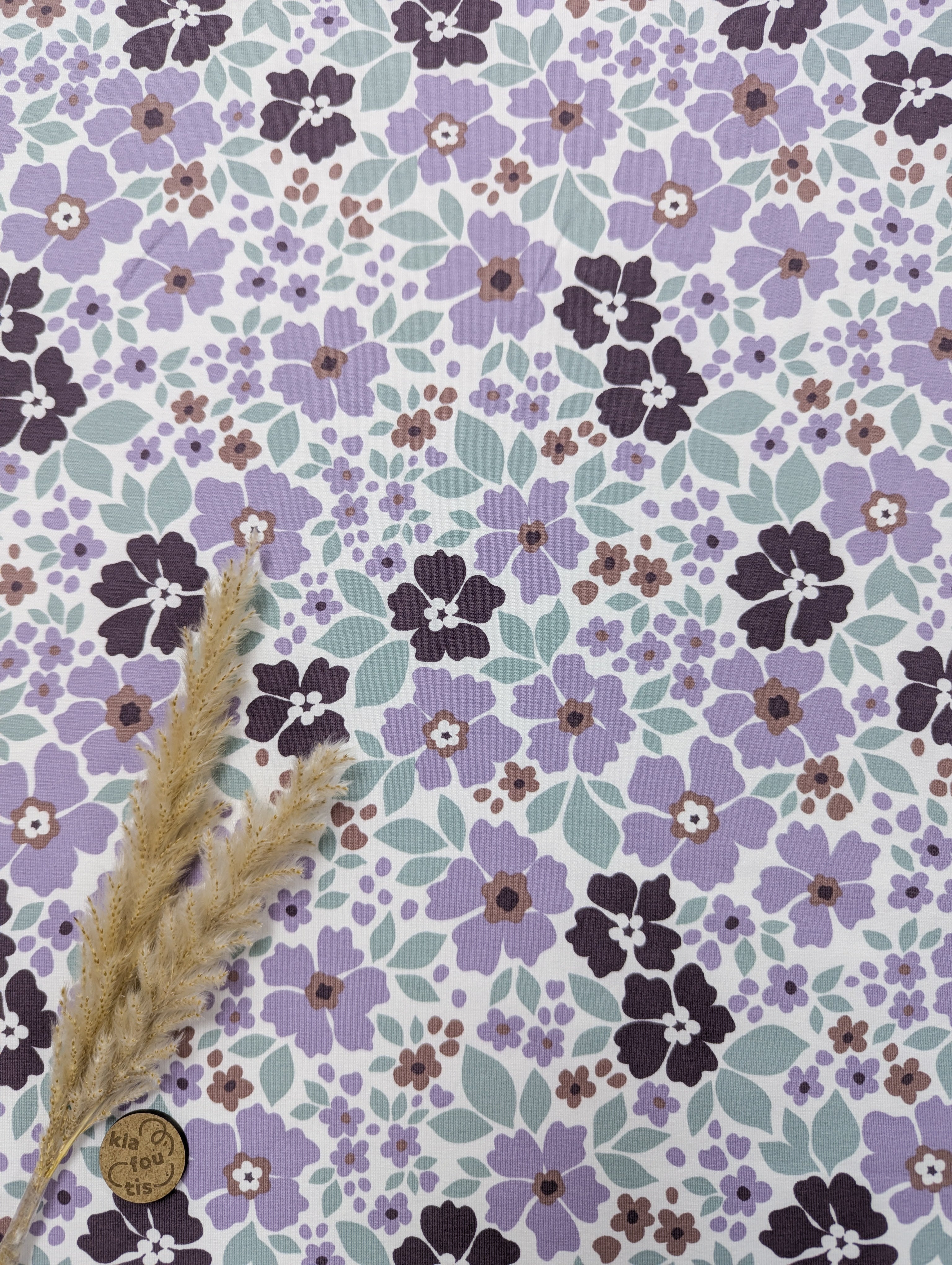 Jersey de coton écru - floraison lilas etc