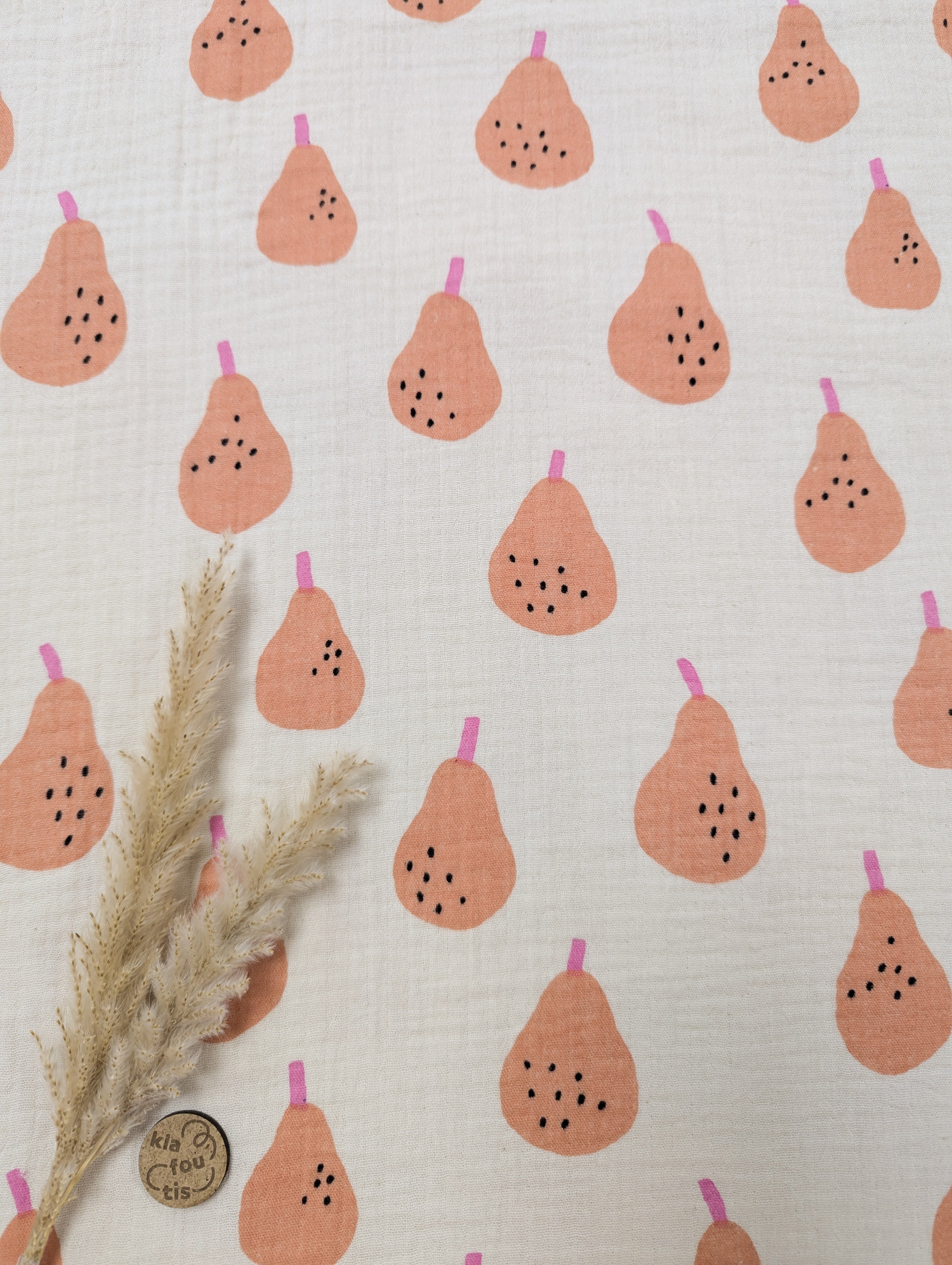 Double gaze BIO naturel - poires orangées - par Jennifer Bouron