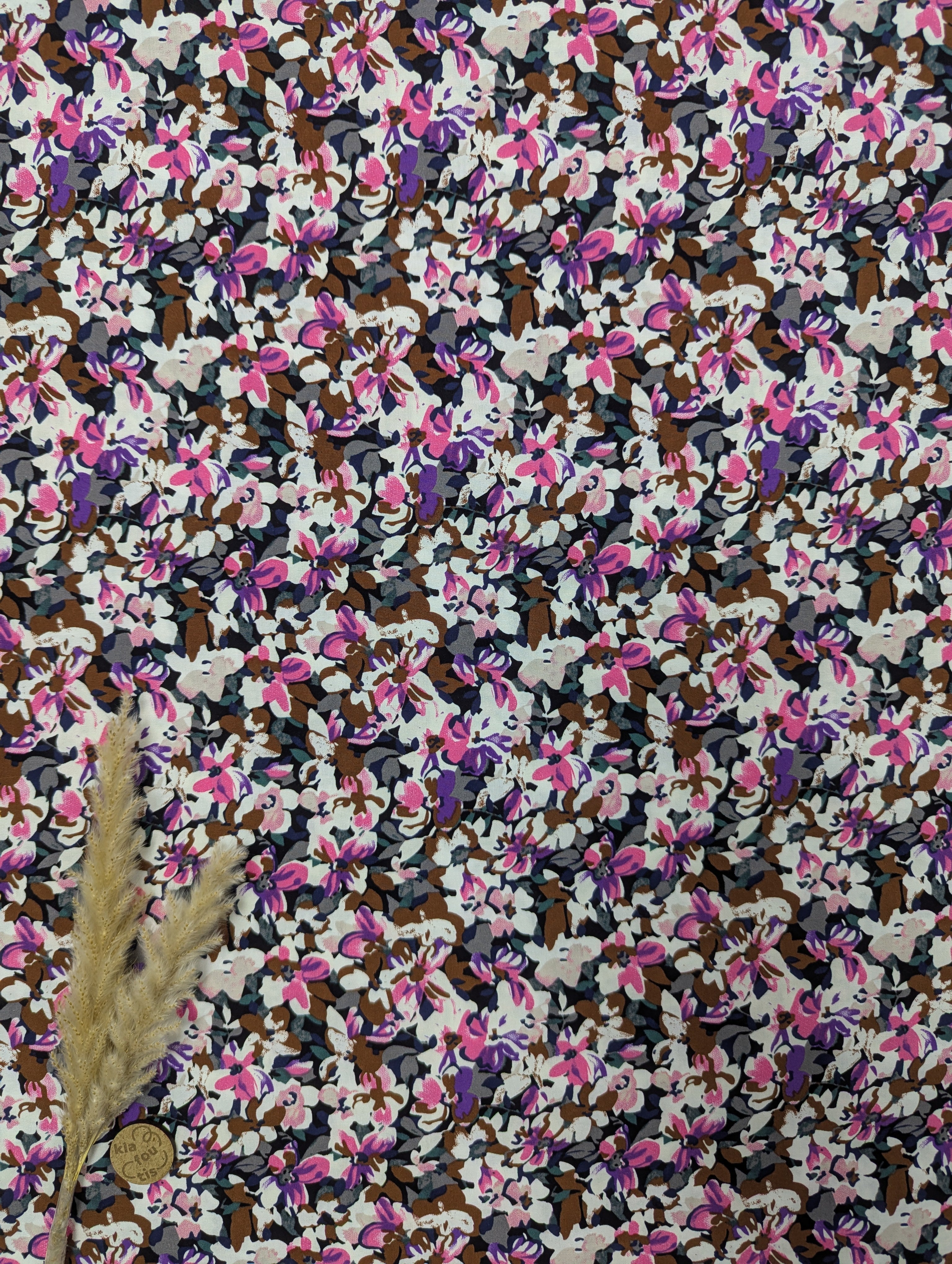 Popeline de viscose rose - fleurs canonissimes
