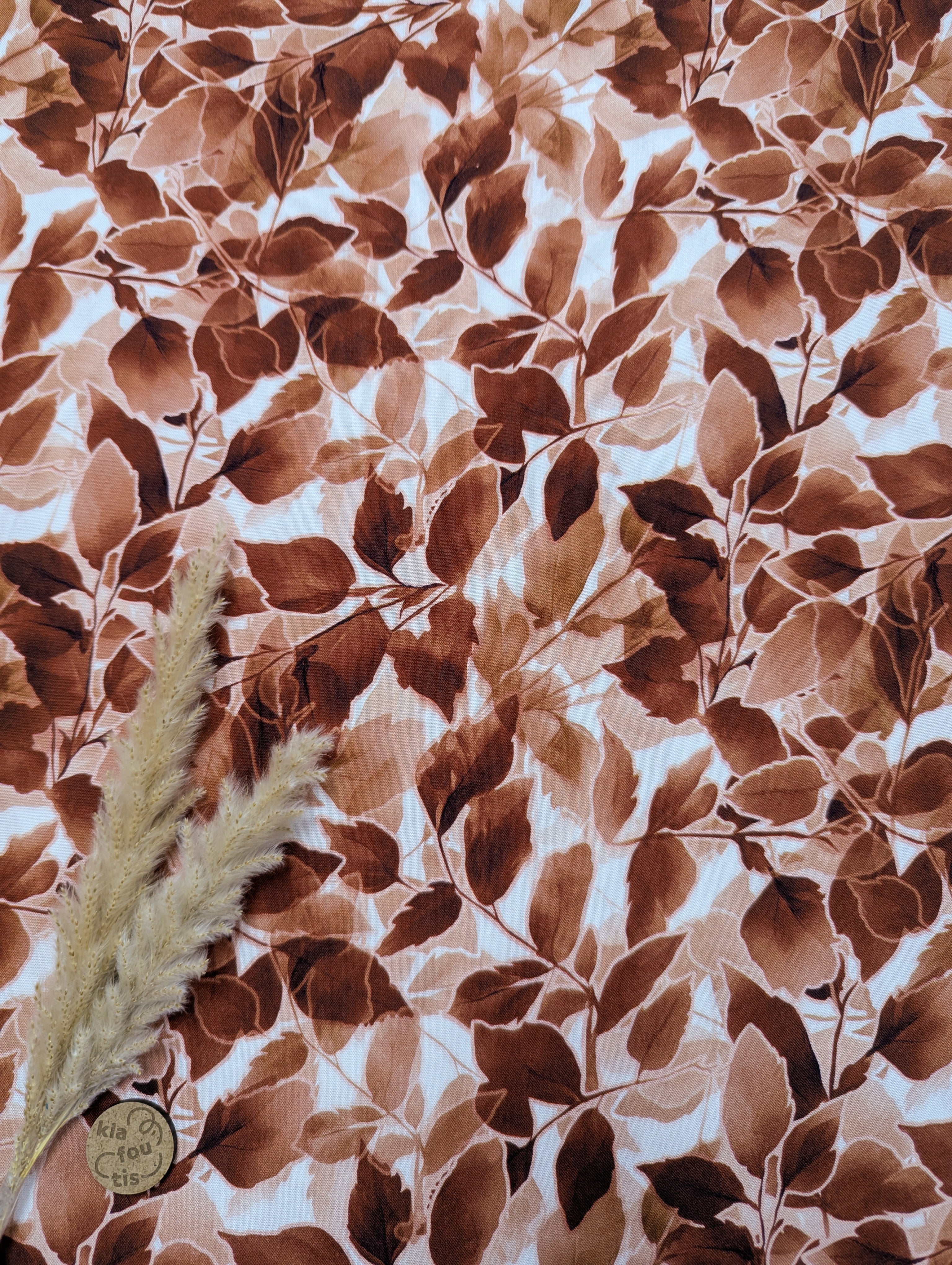 Popeline de viscose terre cuite - feuillage