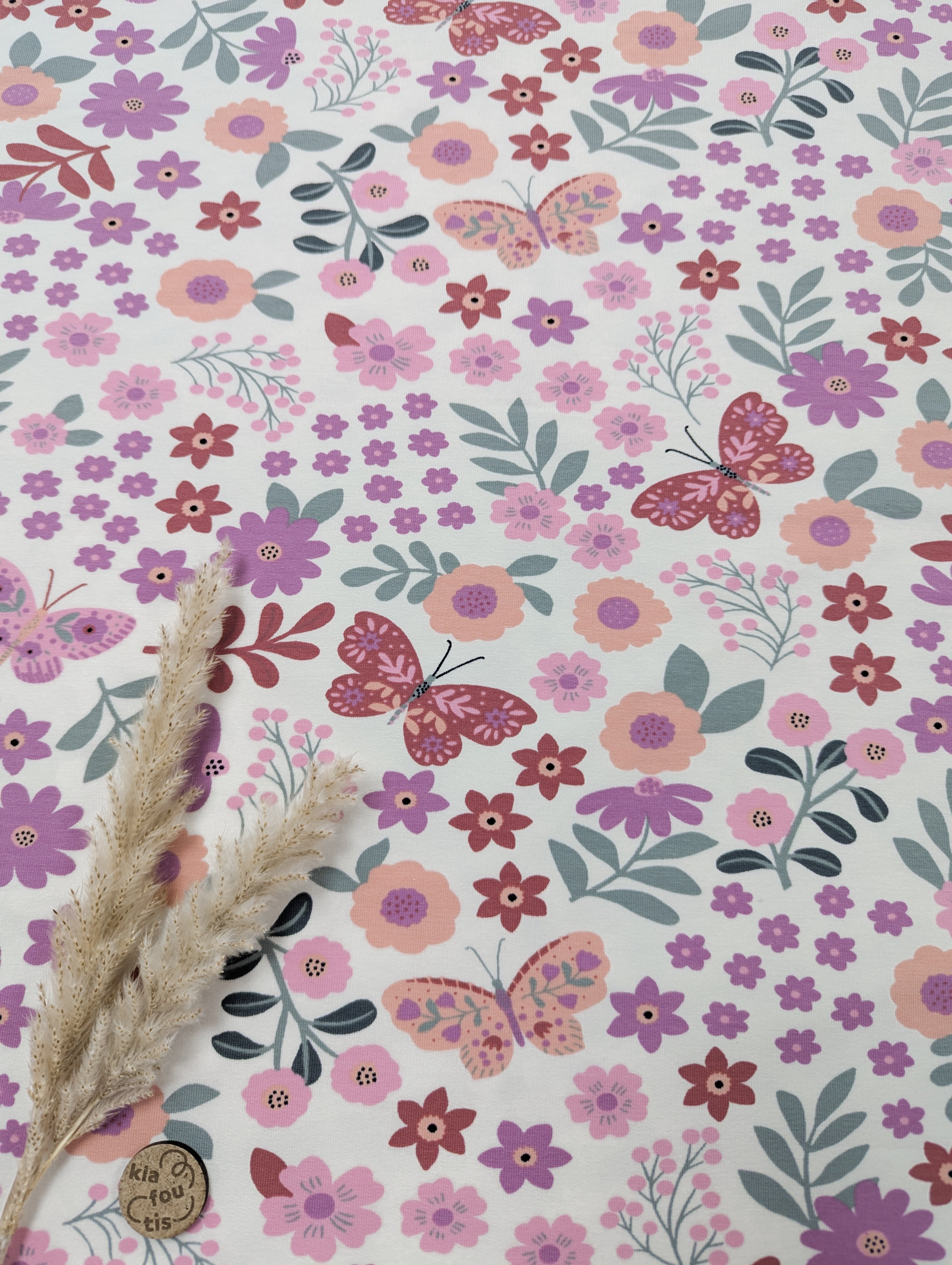 French Terry écru - Floraison de papillons