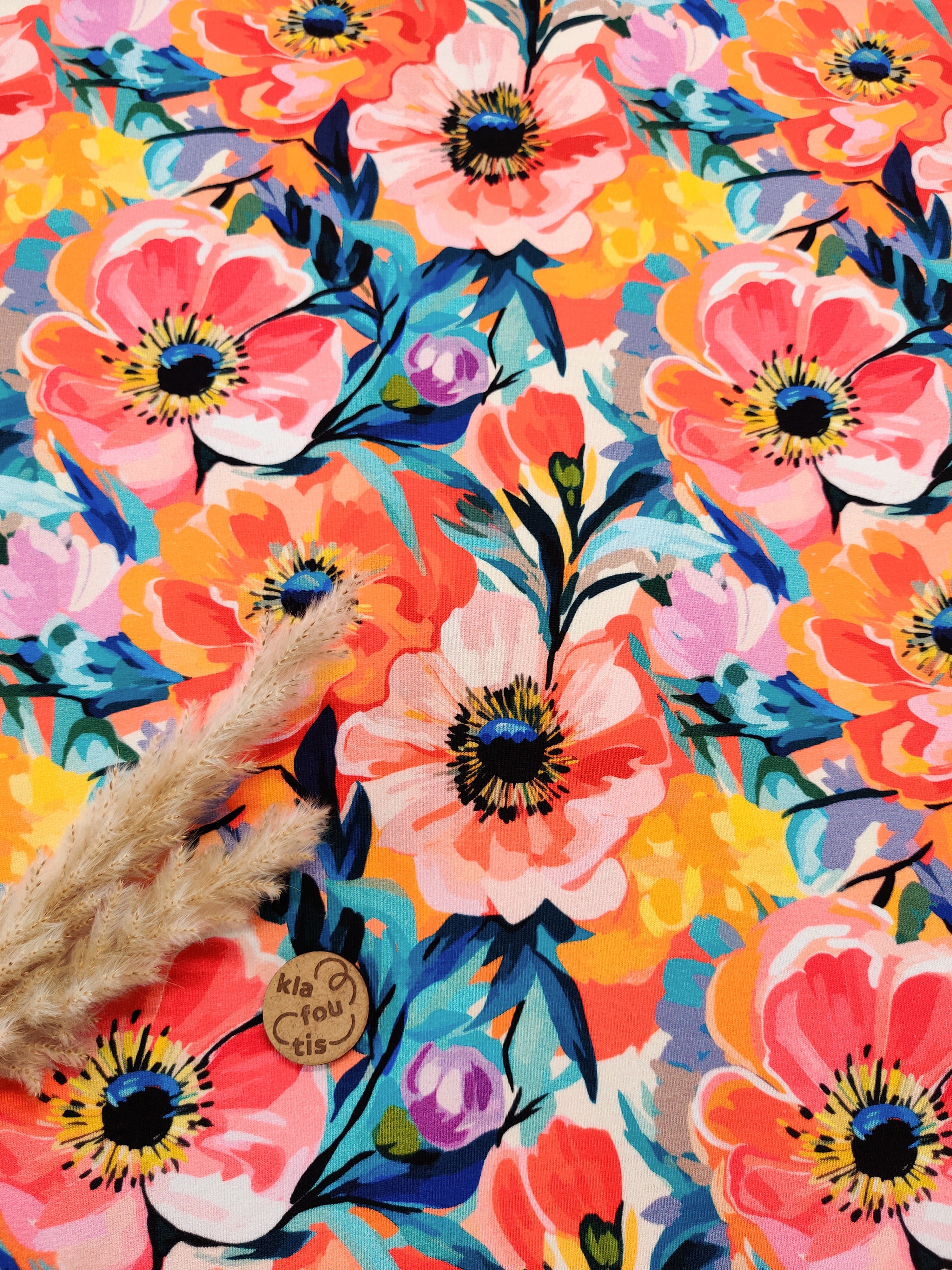 French Terry rose orange - Pétales en feu