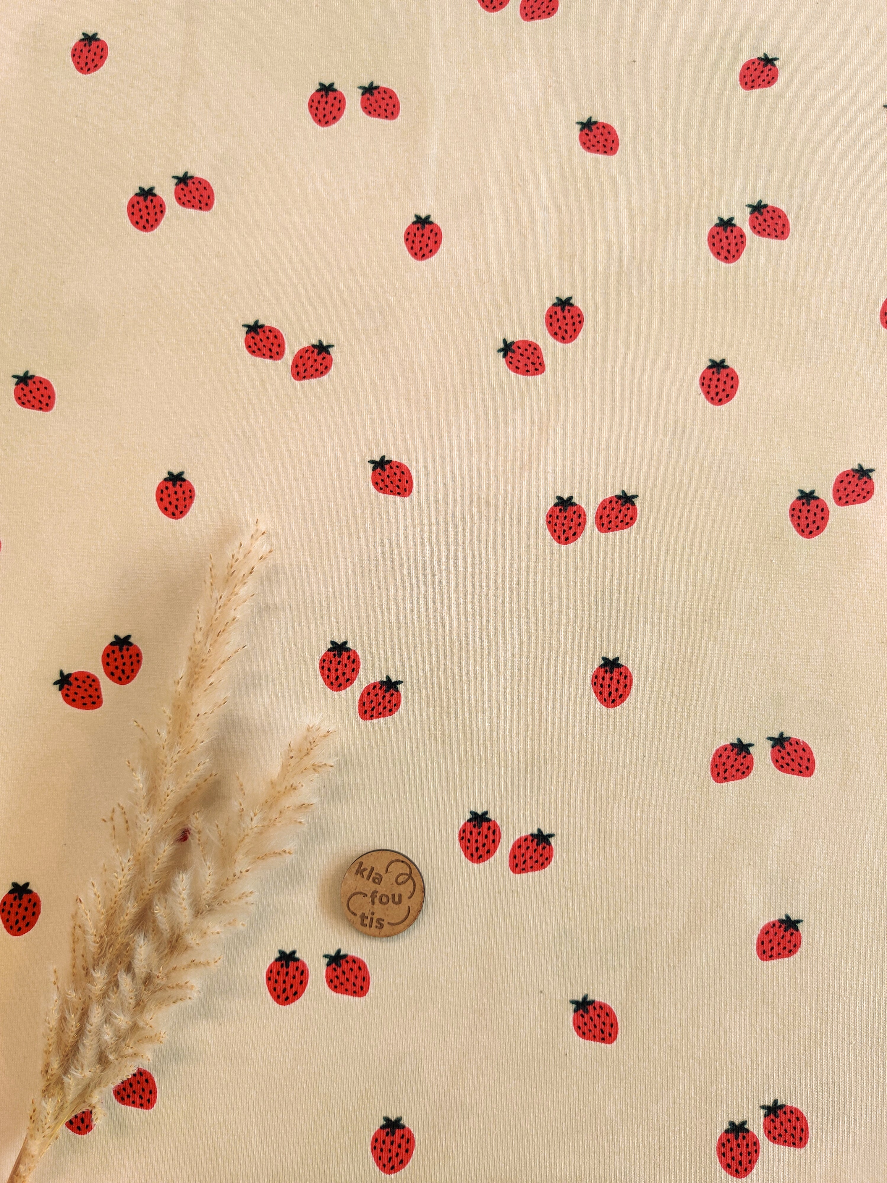 Jersey de coton bio crème - Champ de fraises