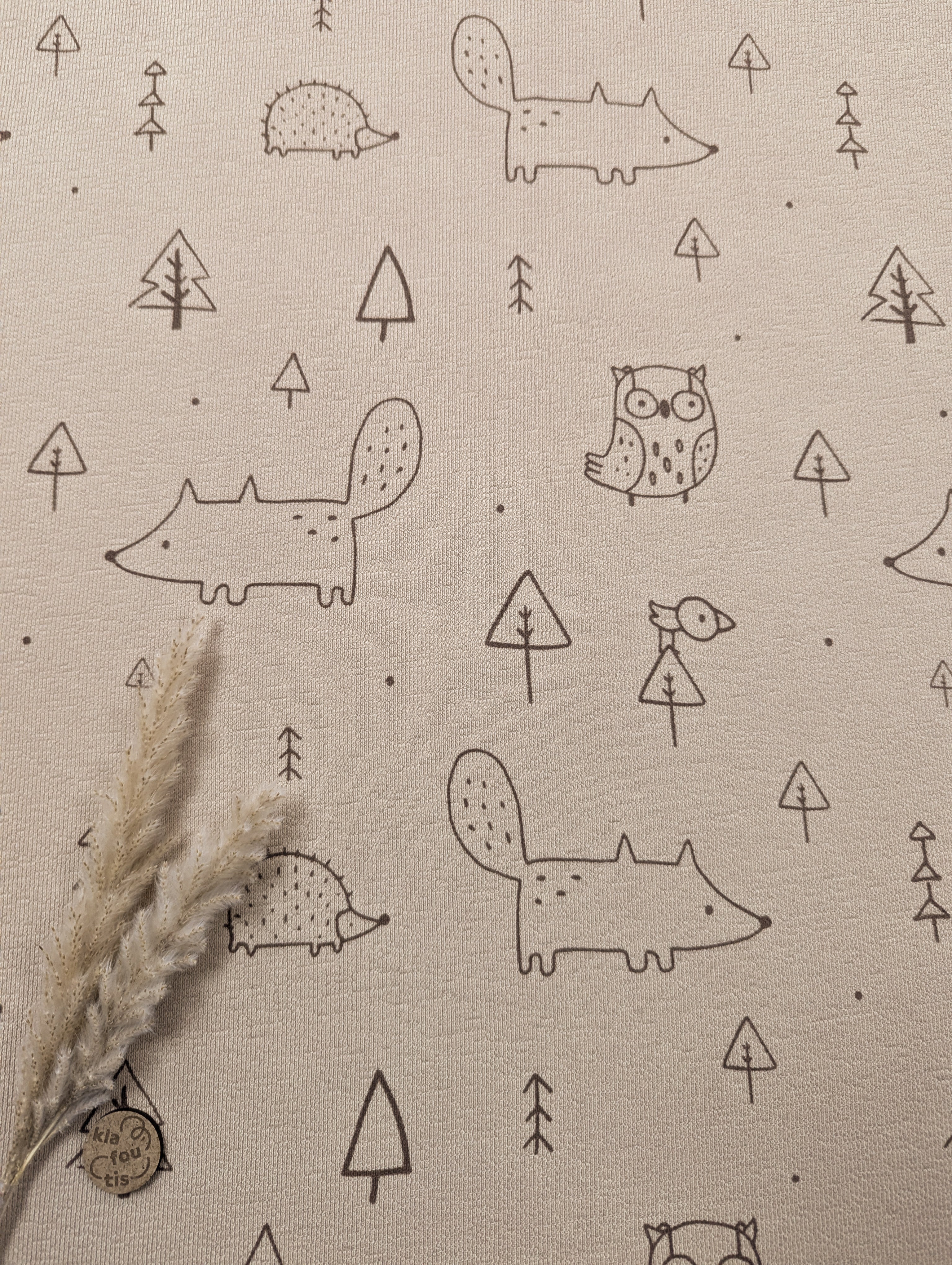 French Terry crêpe beige - forêt doodle