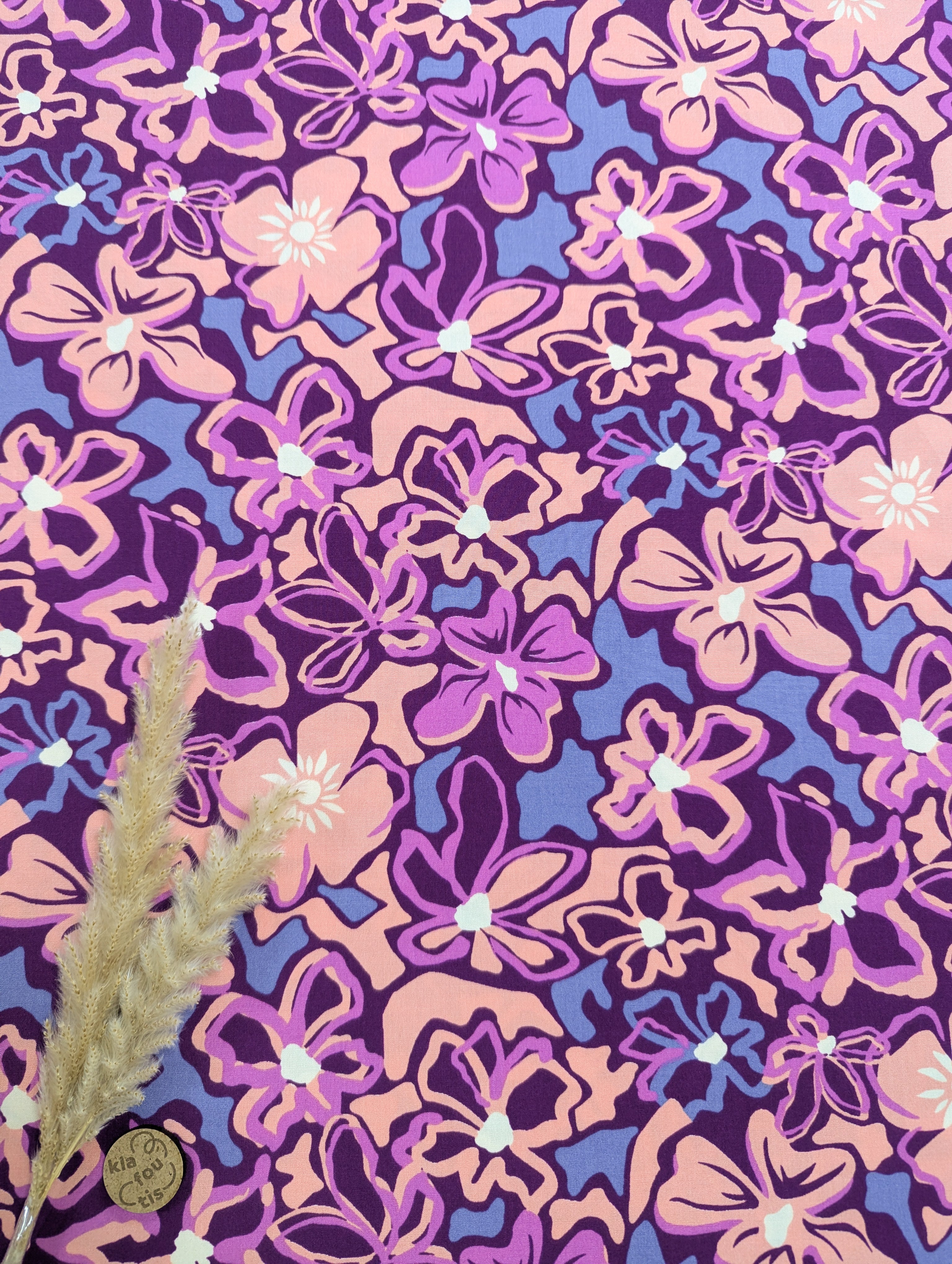 Popeline de viscose stretch magenta - enchevêtrement fleuri