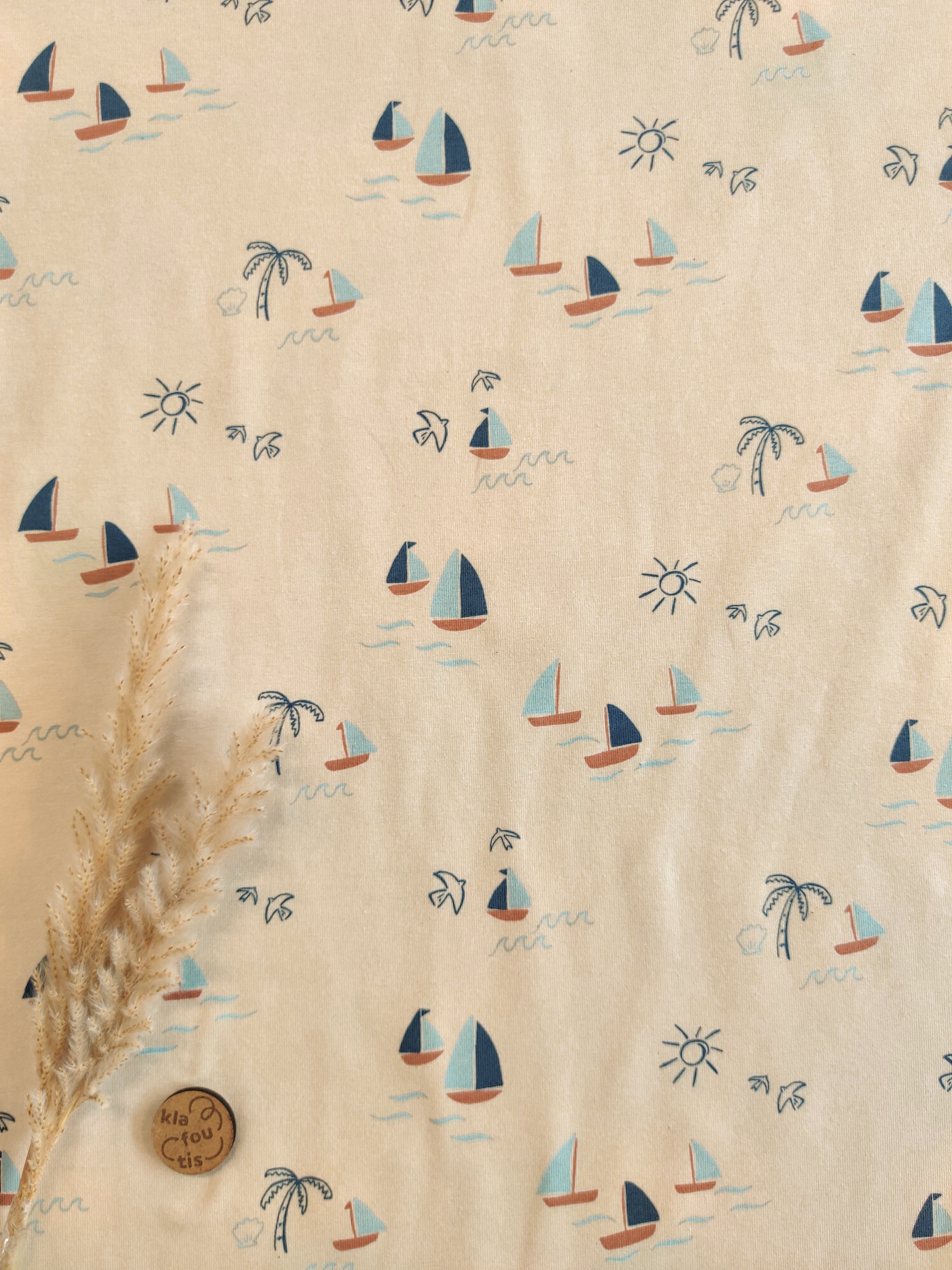 Jersey de coton BIO crème - Brise azur