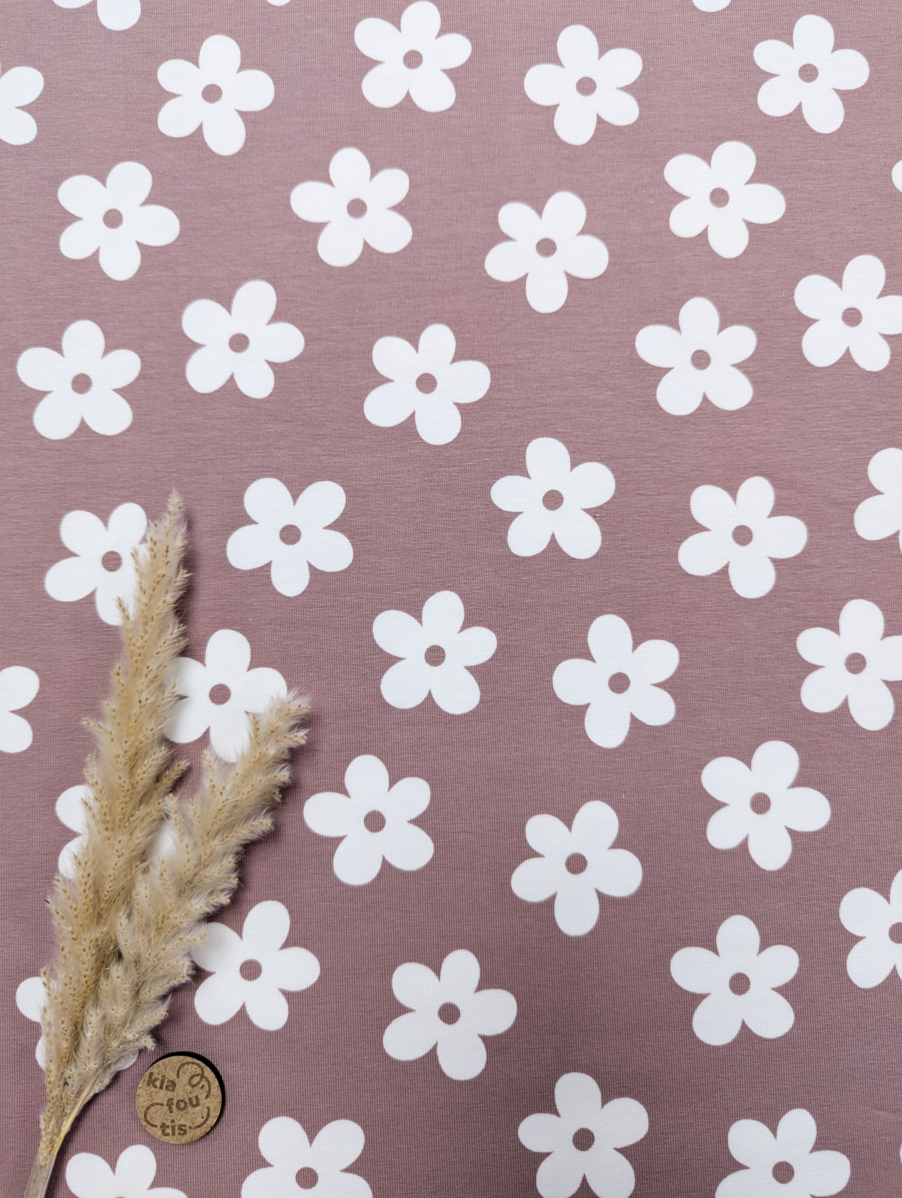 Jersey de coton vieux mauve - floraison blanche