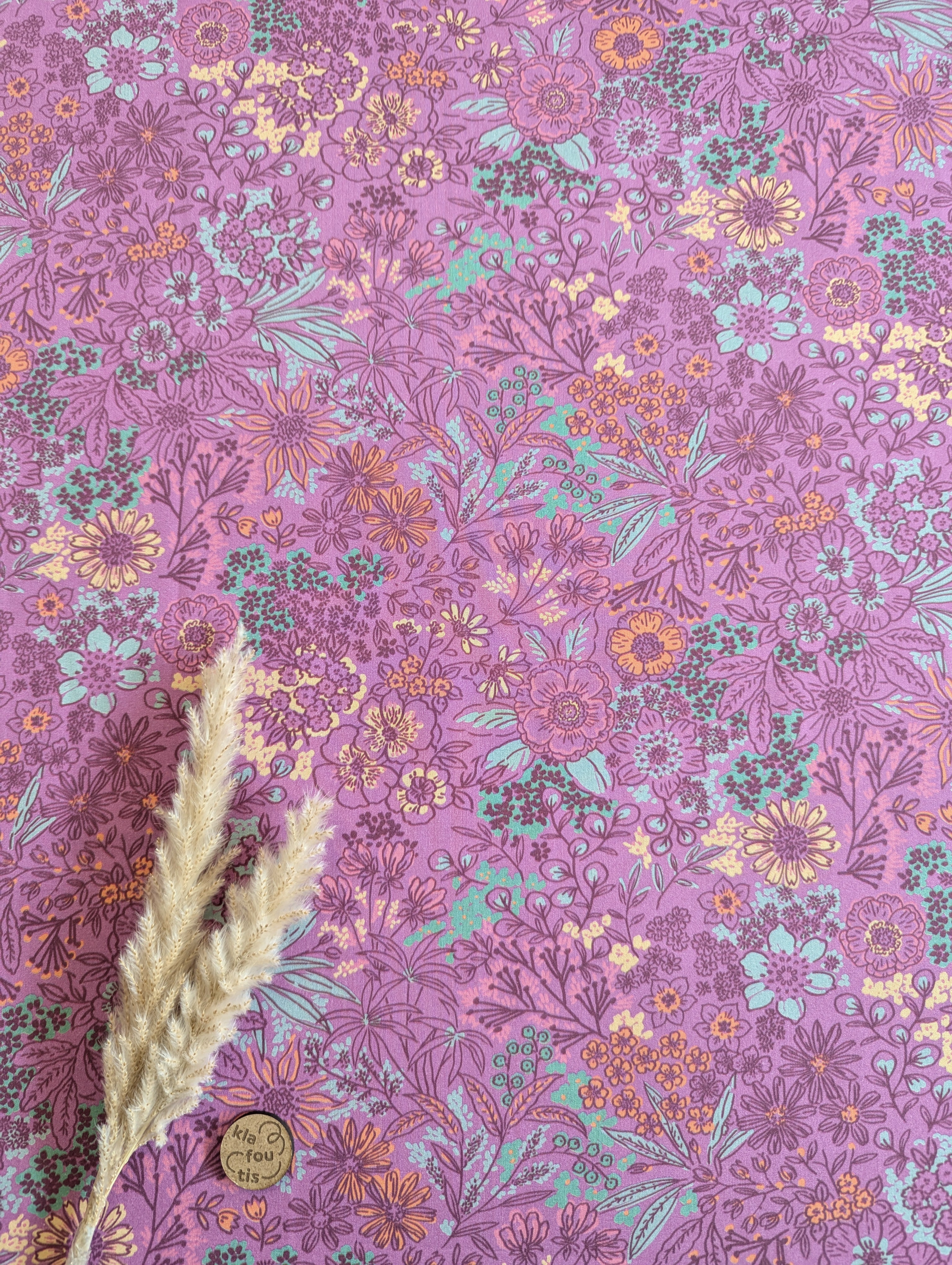 Popeline de coton rose - Chant de feuillages