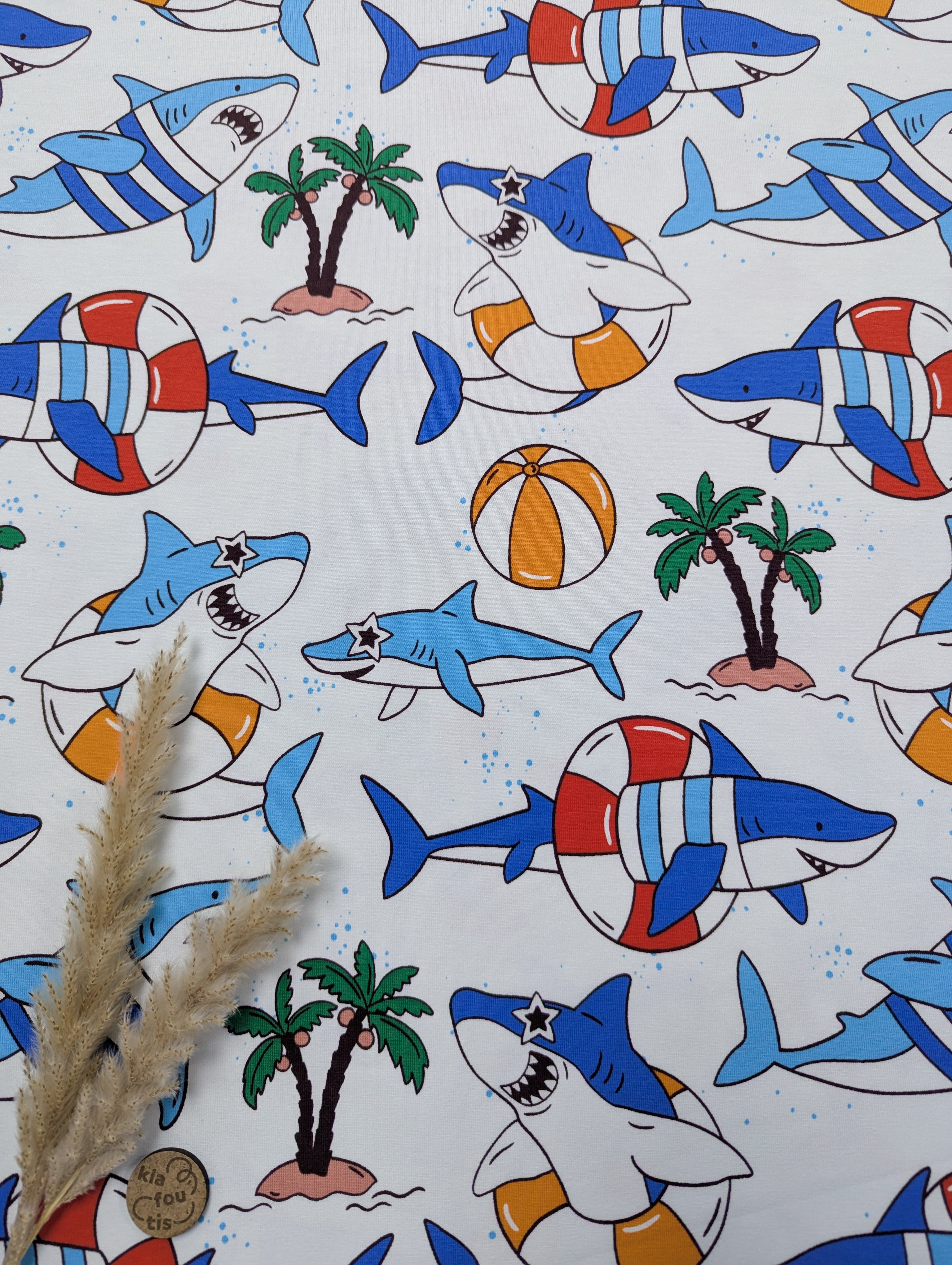 Jersey de coton écru - baignade de requins