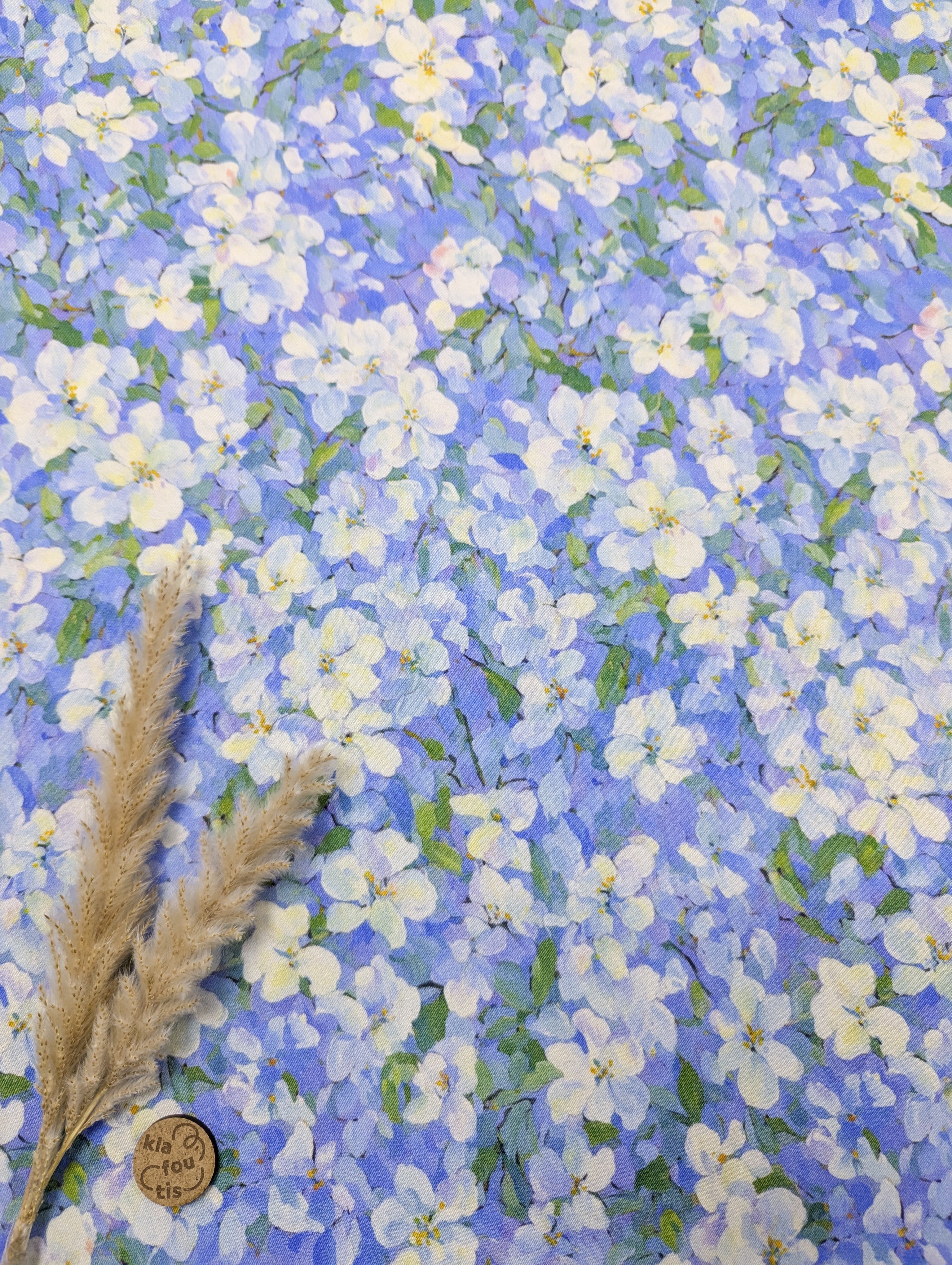 Twill de viscose stretch bleu - effet Monet