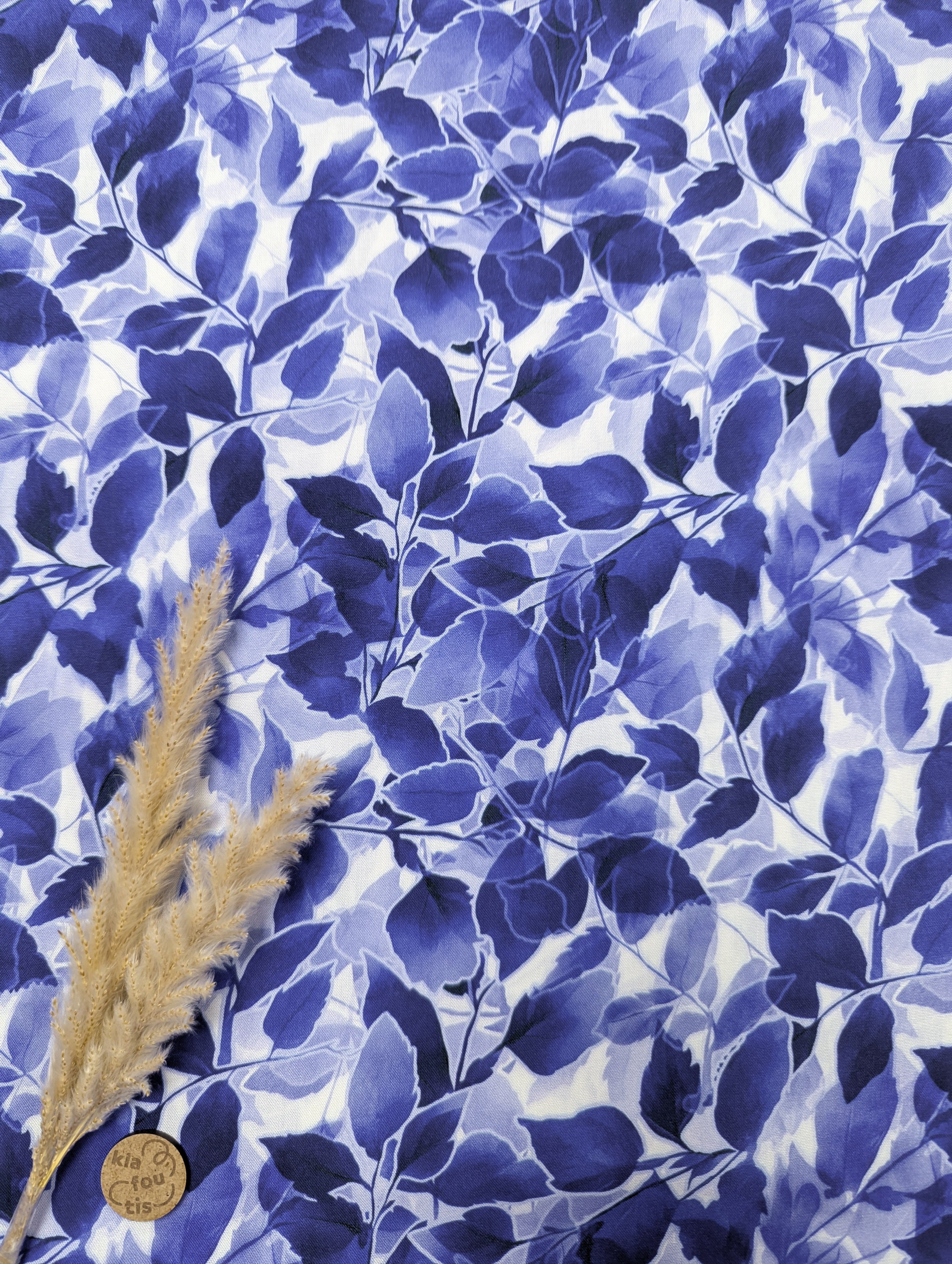 Popeline de viscose bleue - feuillage