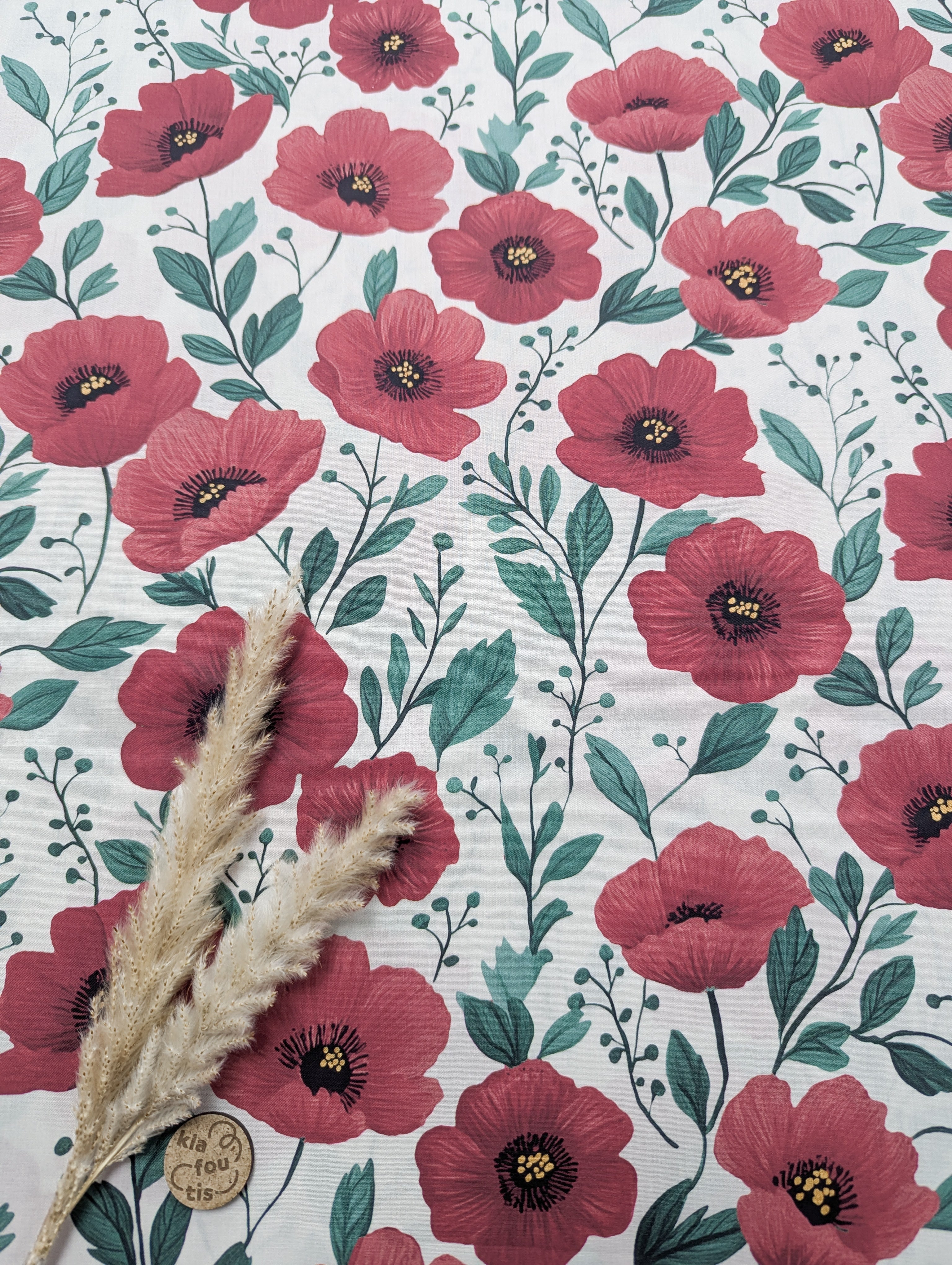 Popeline de coton écru - Coquelicots élégants