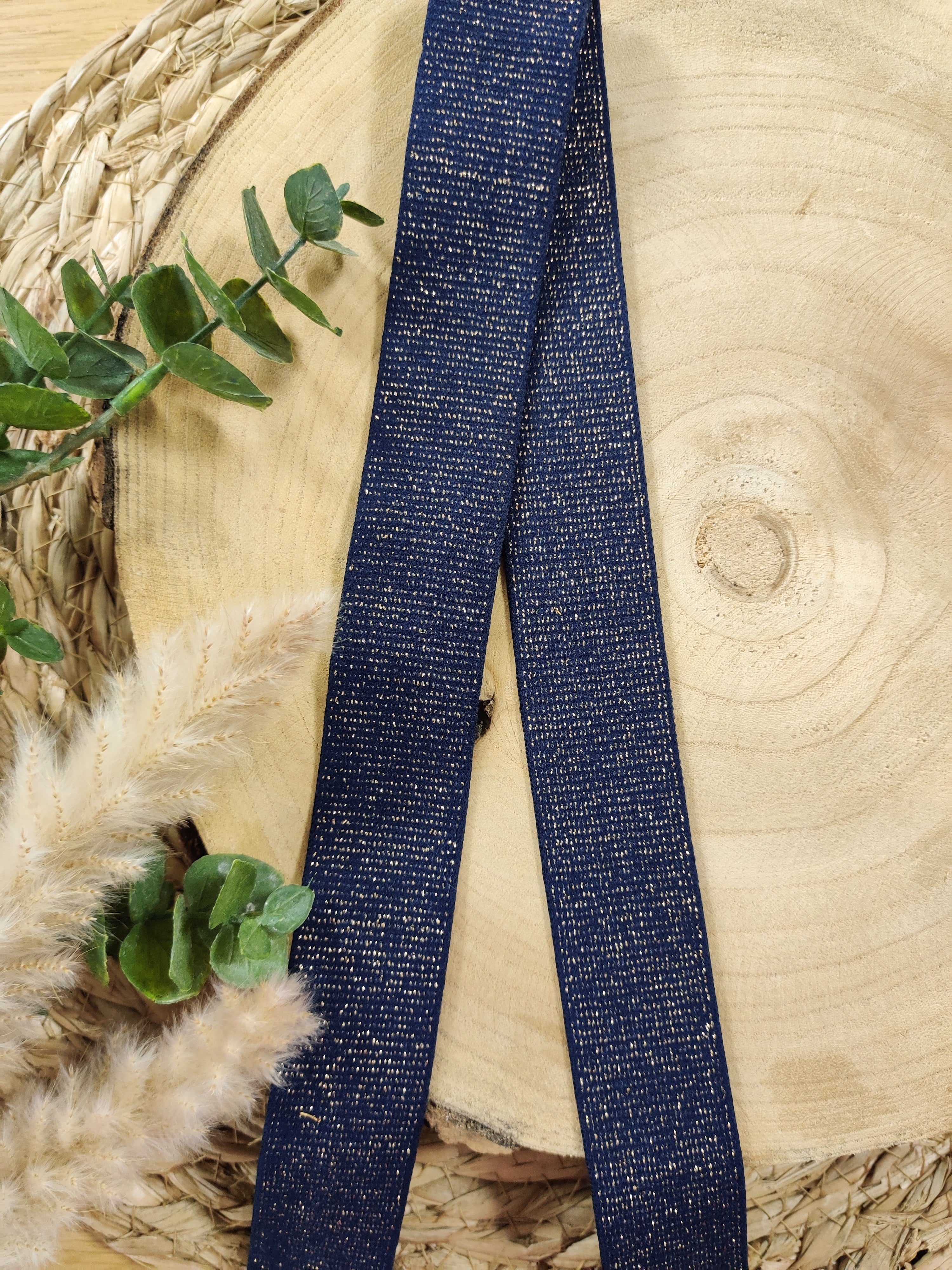 Élastique doux 32 mm - Marine lurex doré