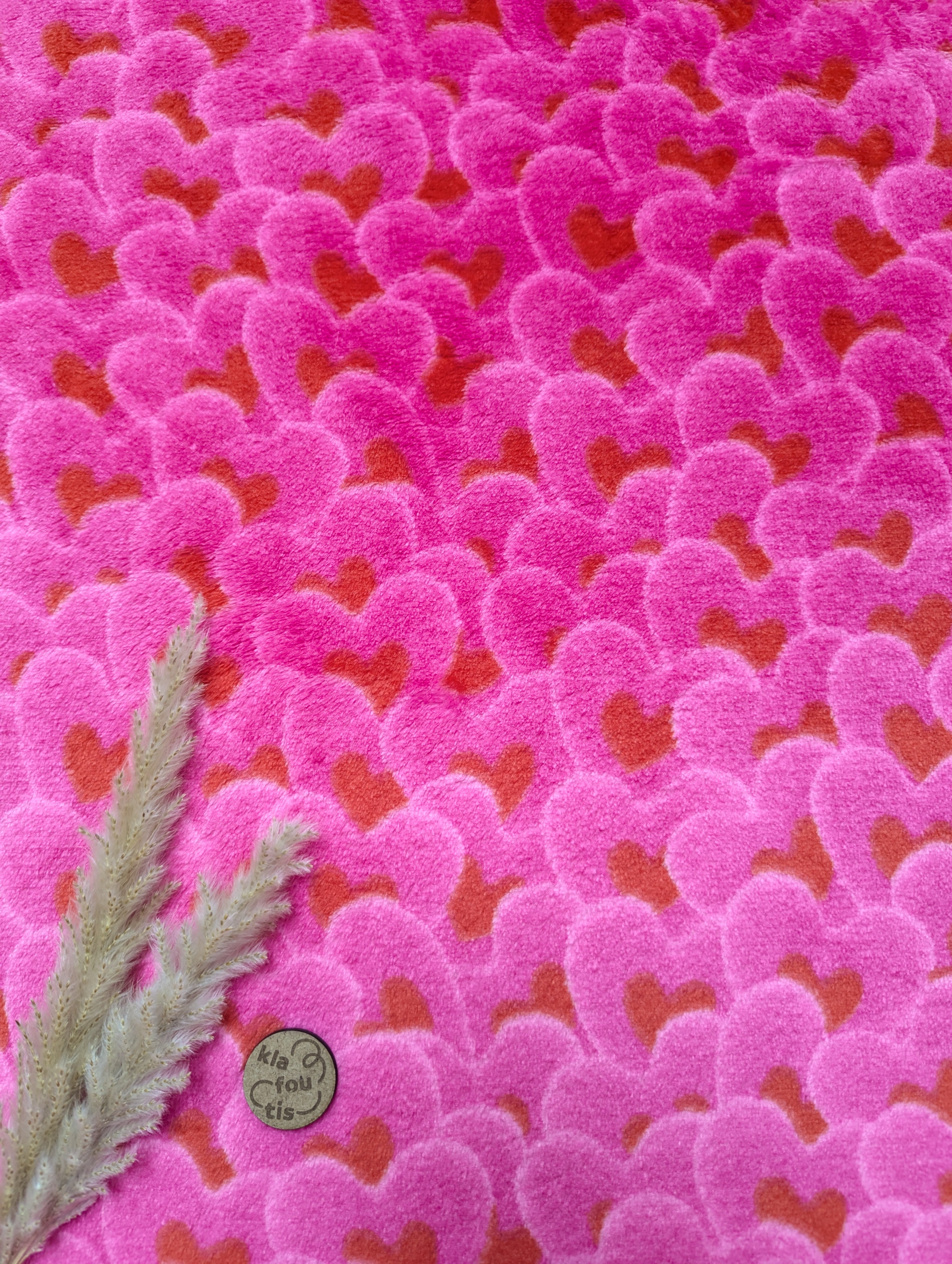 Tissu doudou double face rose - multitude de coeurs