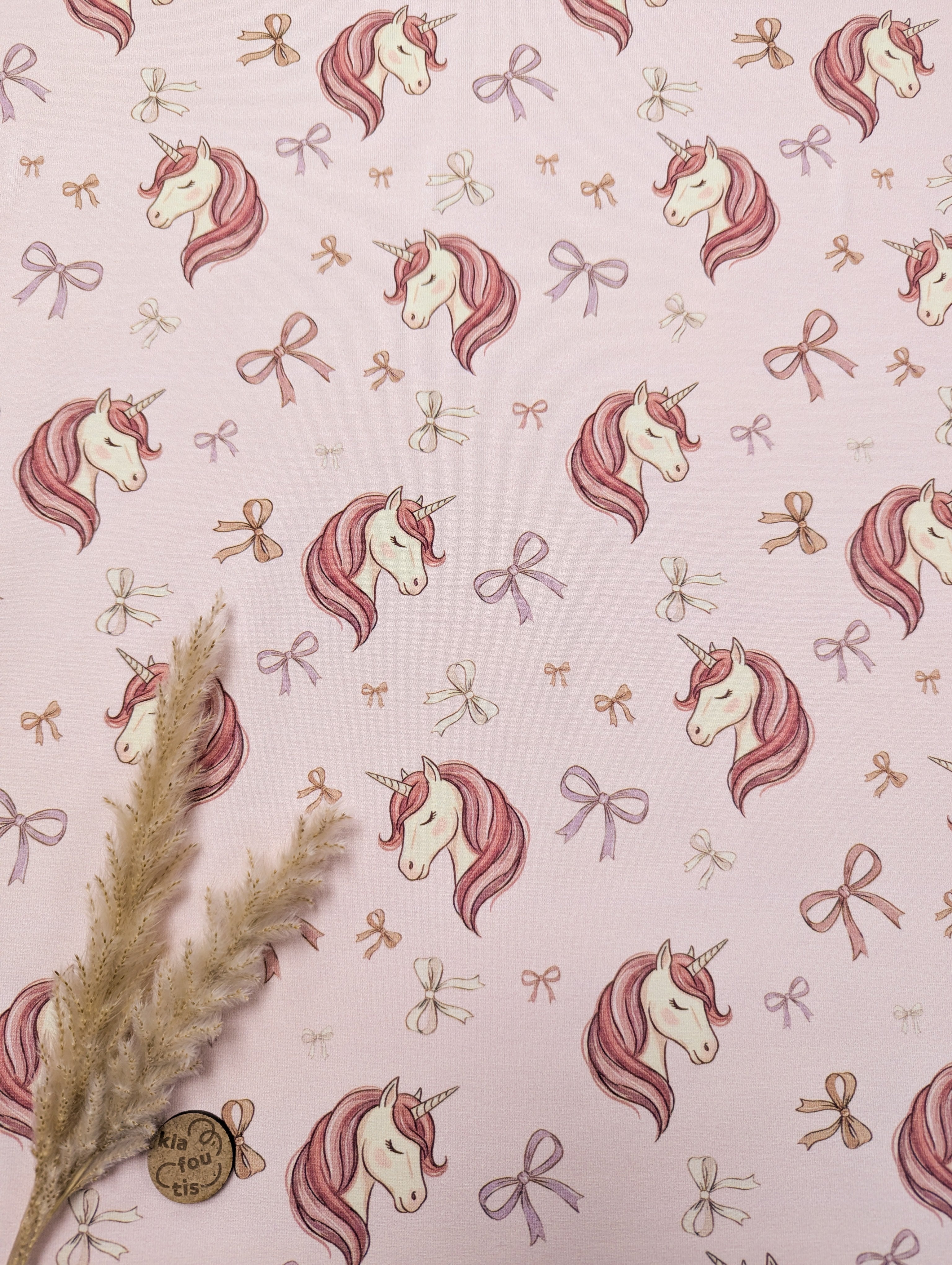 Jersey de coton rose - licornes