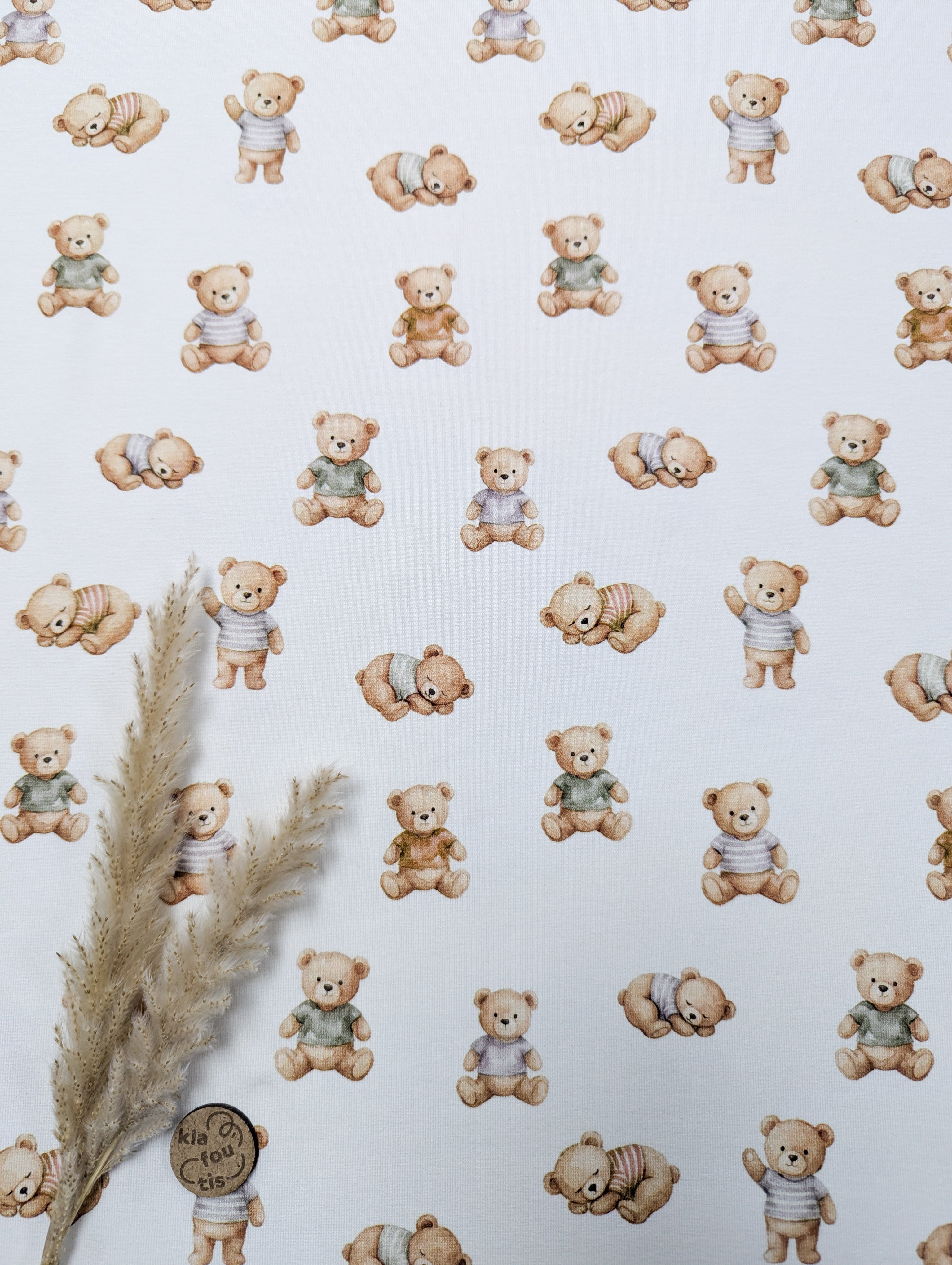 Jersey de coton écru - oursons mignons