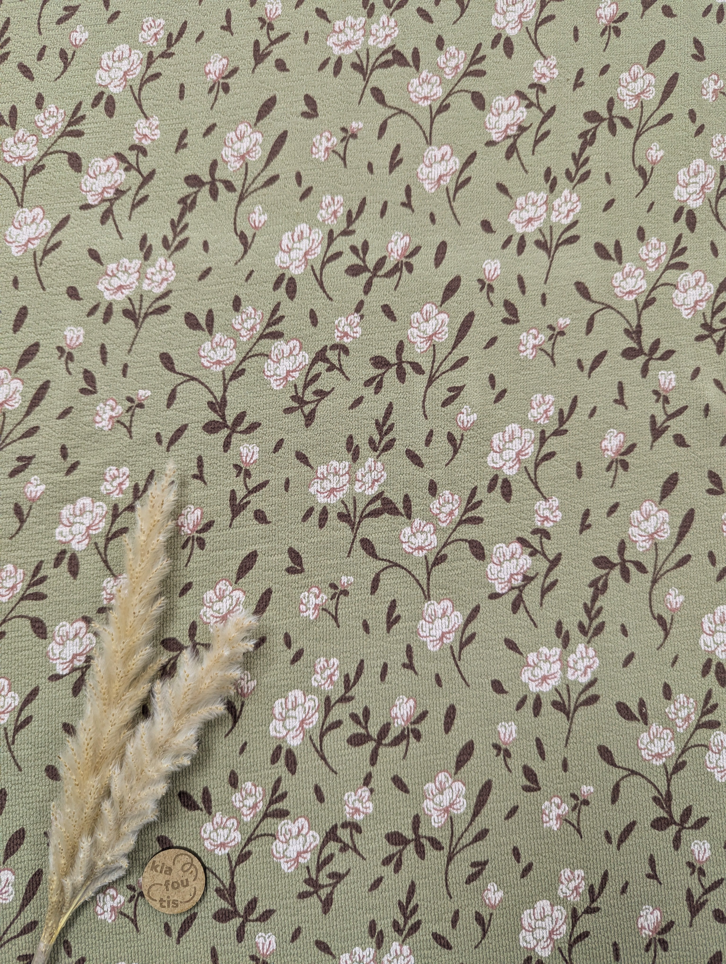 French Terry crêpe vert kaki - floraison