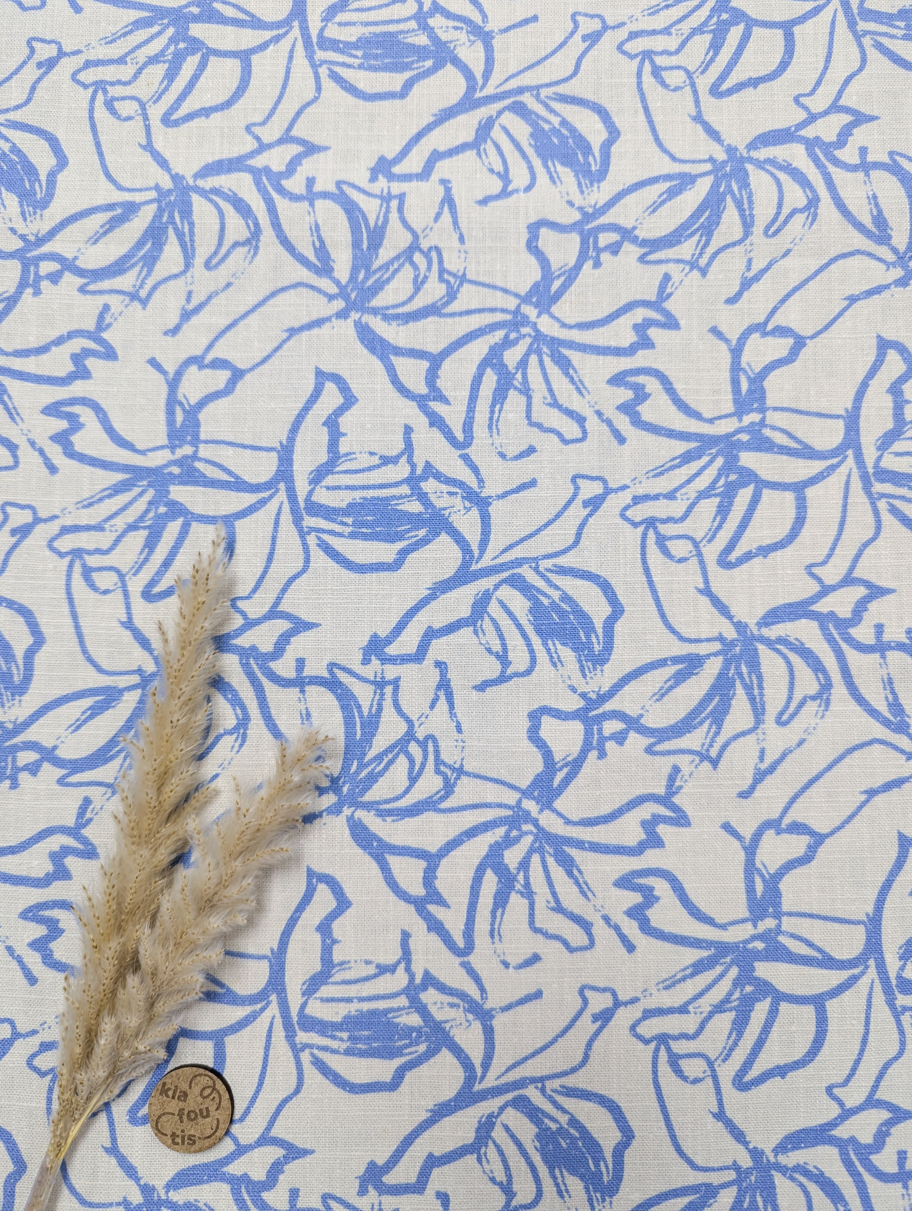 Lin coton naturel - traits abstraits bleus