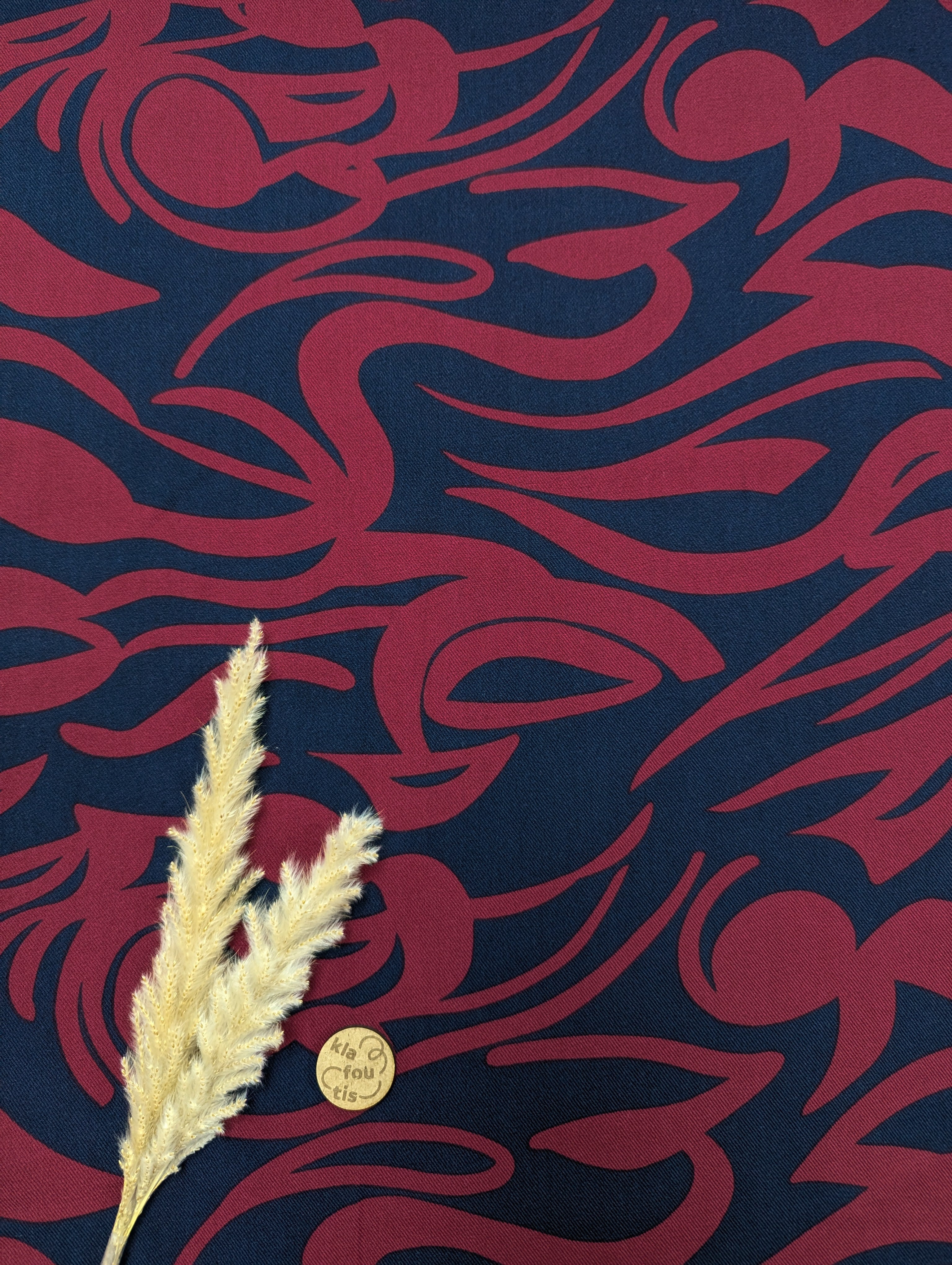 Twill de viscose bleu marine et bordeaux - entremêlé