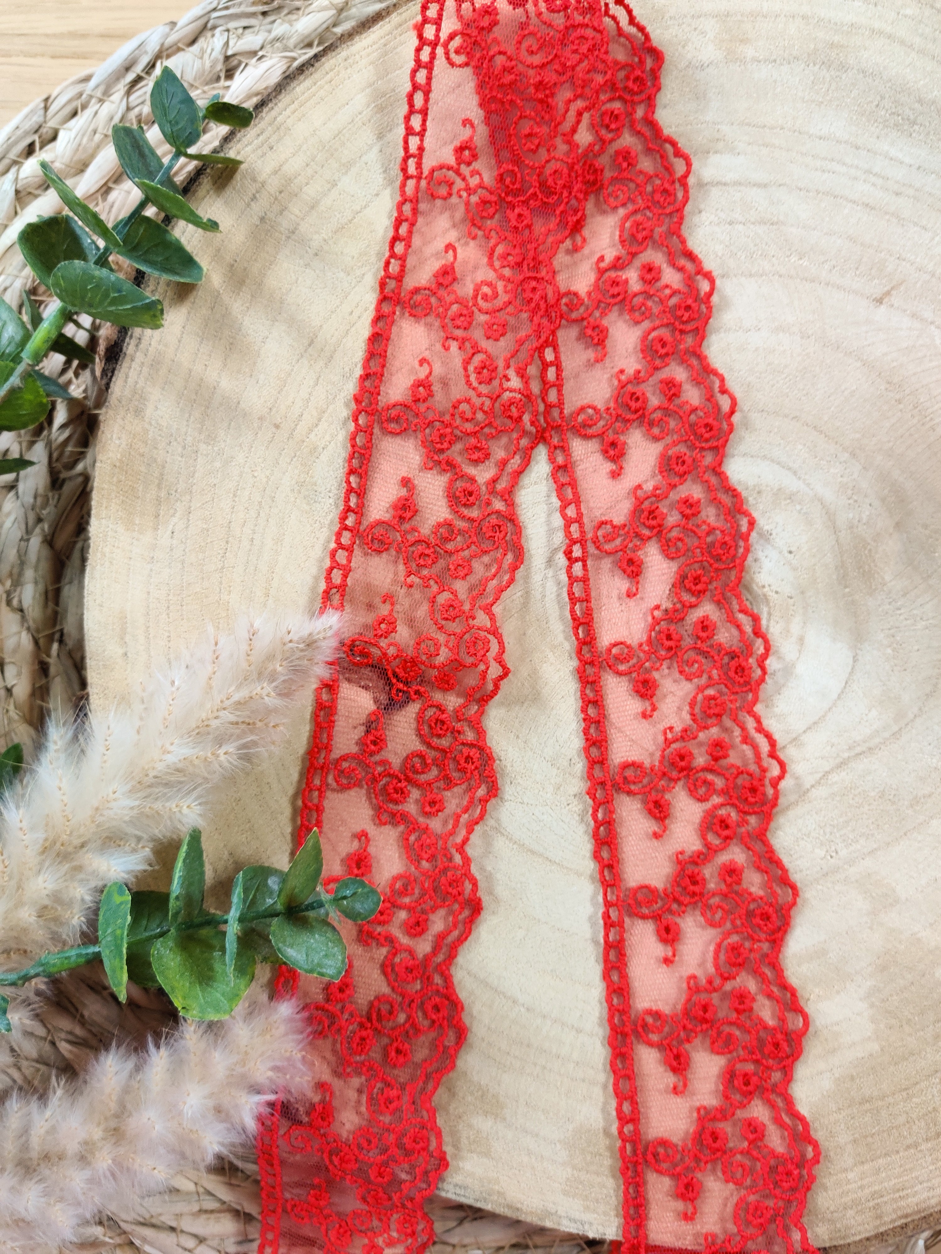 Dentelle tulle 4,5 cm - Rouge