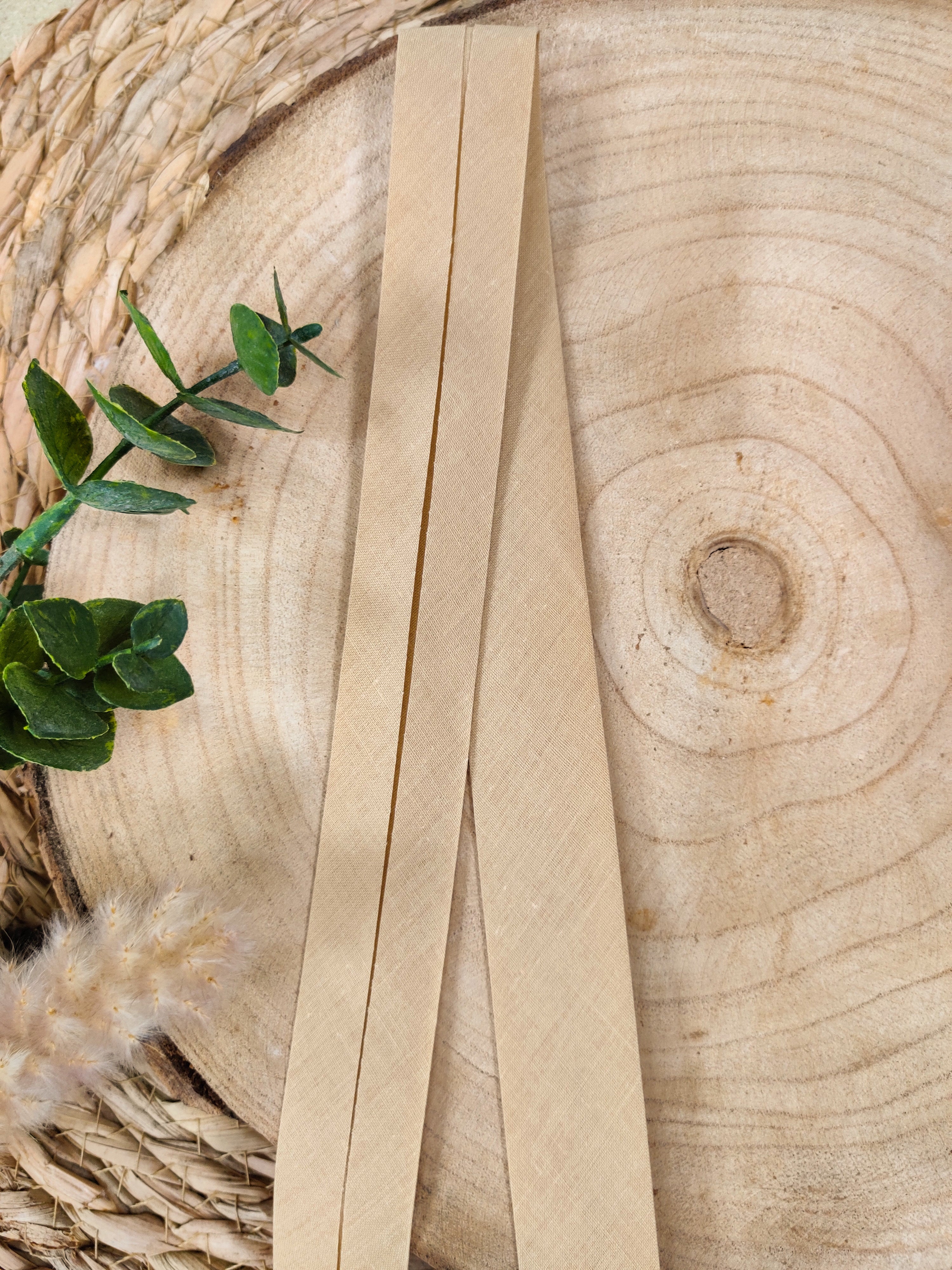 Biais pré-plié 27 mm - Beige foncé