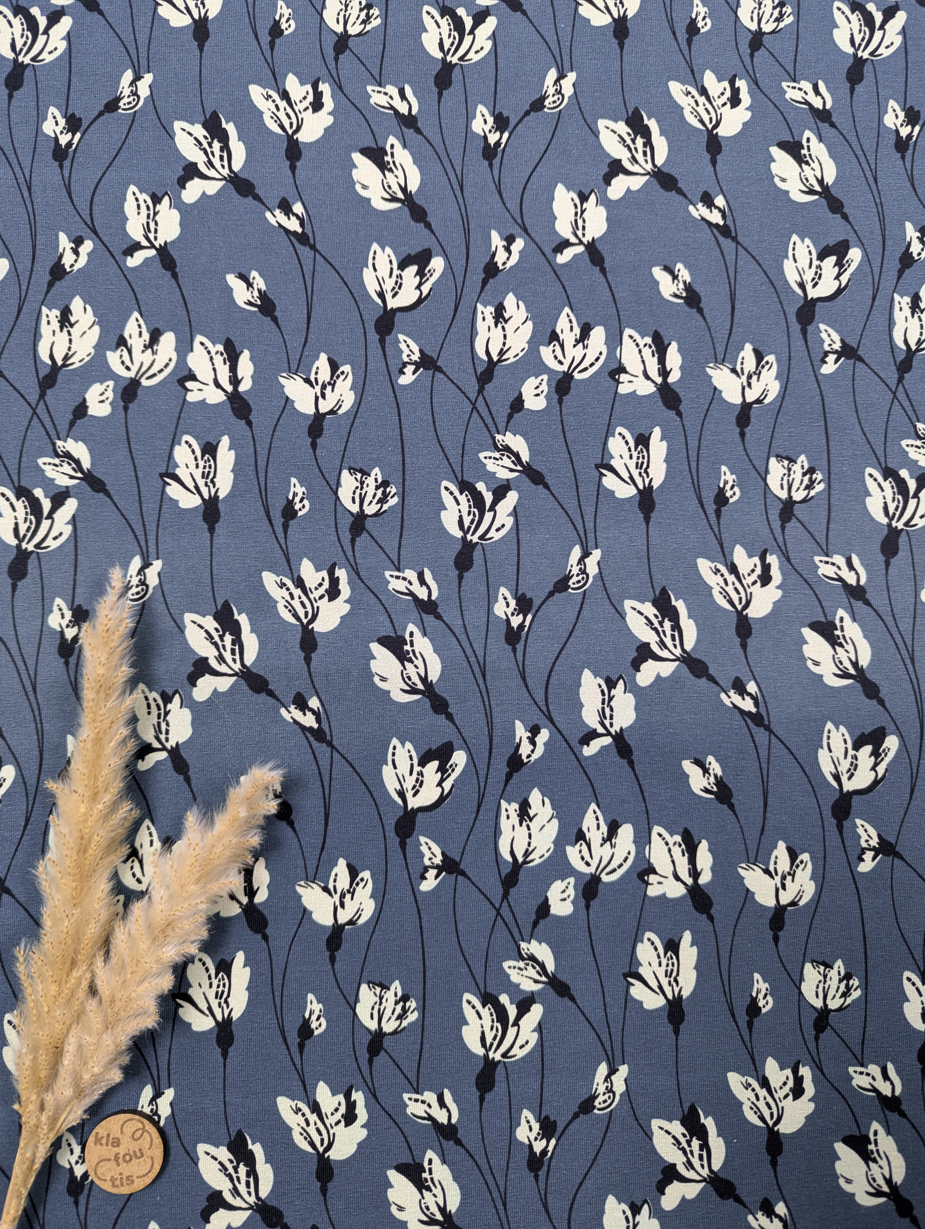 Jersey de coton bleu jeans clair - pétales