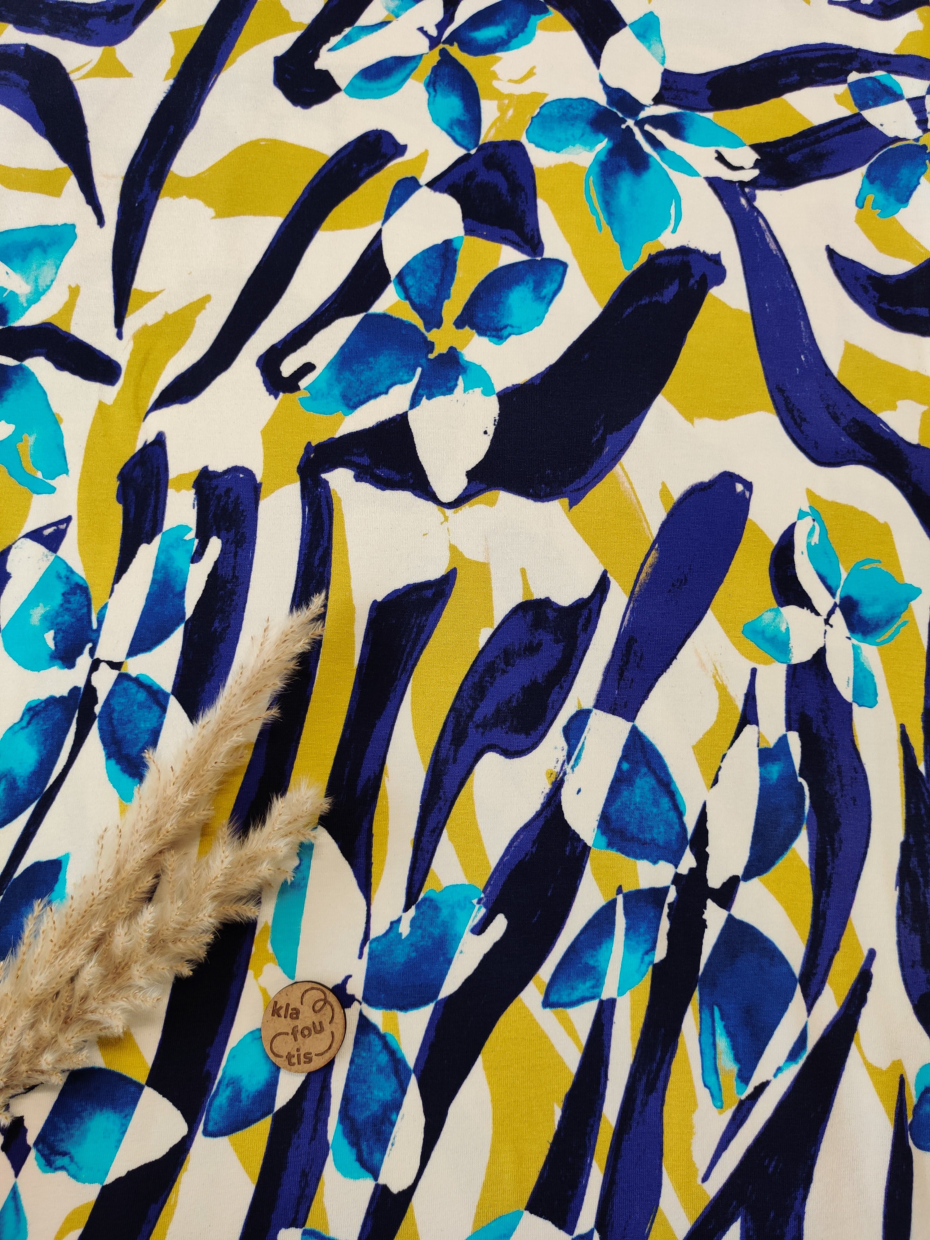 Jersey de coton écru - Bleu sauvage