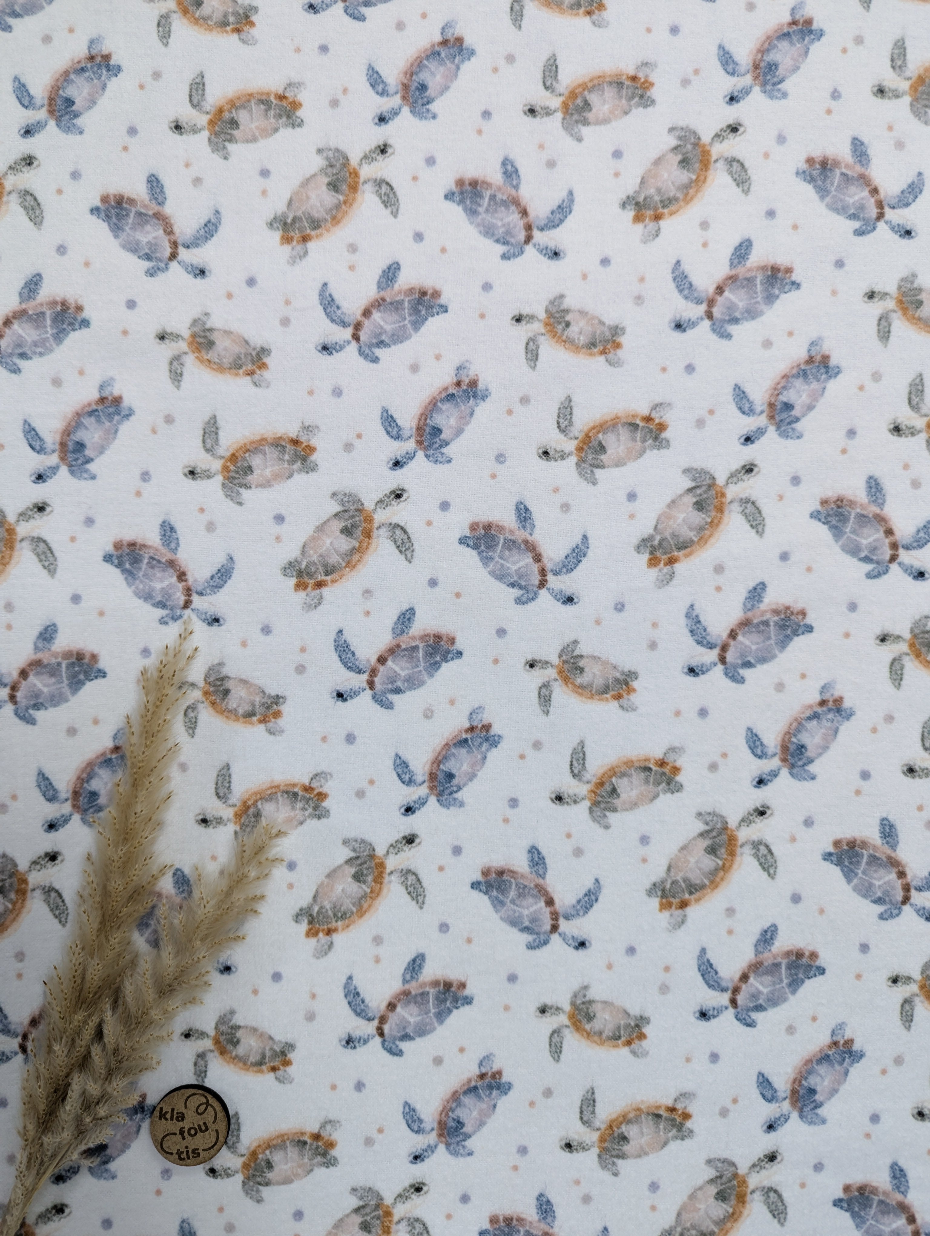 Flanelle de coton écru - petites tortues
