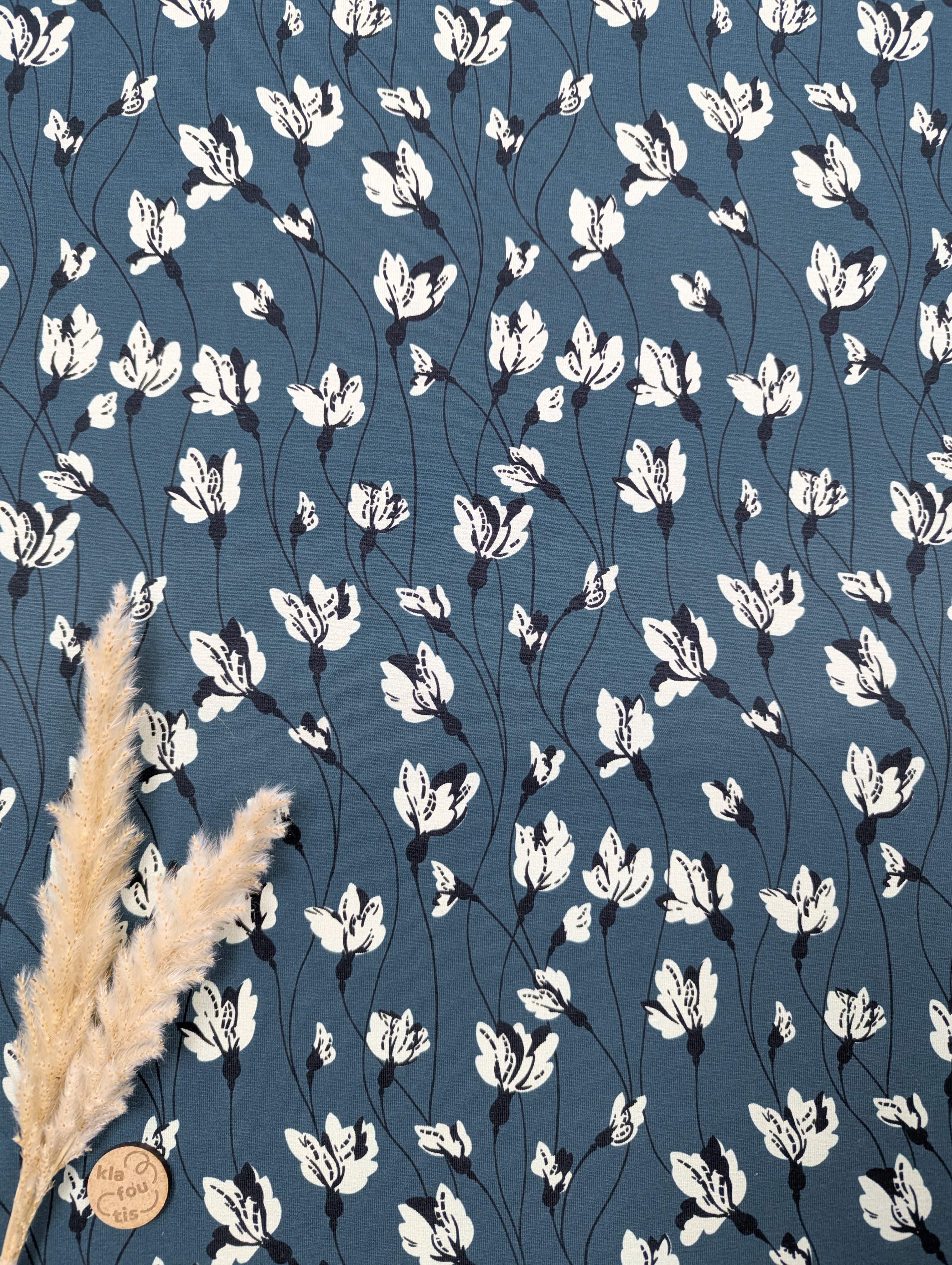 Jersey de coton bleu jeans - pétales