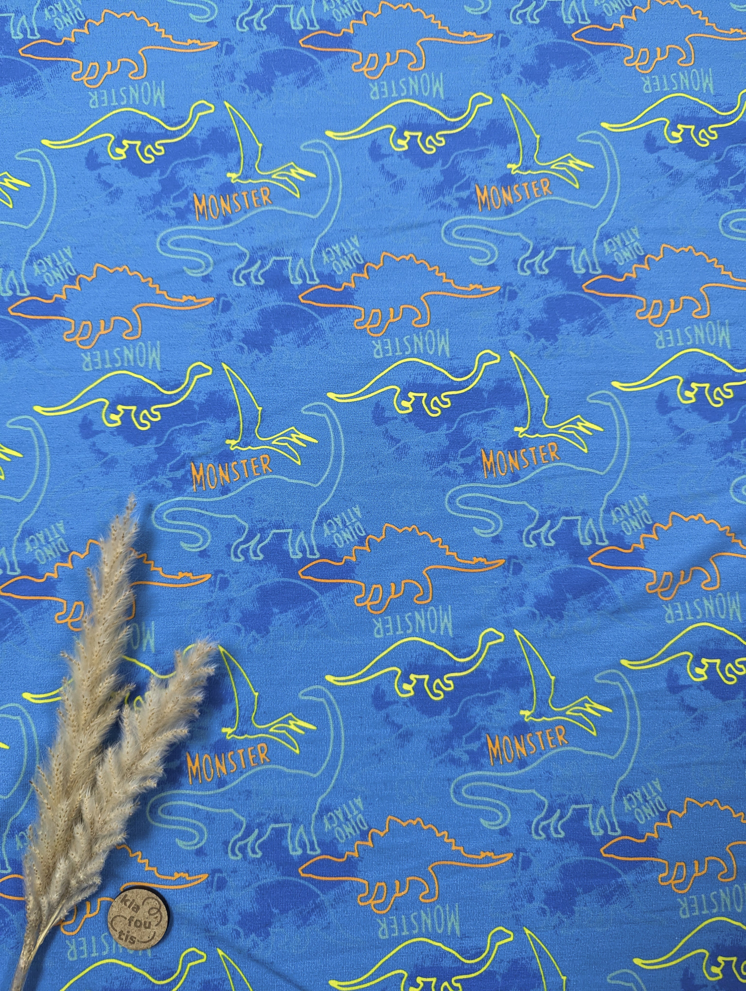 Jersey de coton bleu - monster dino