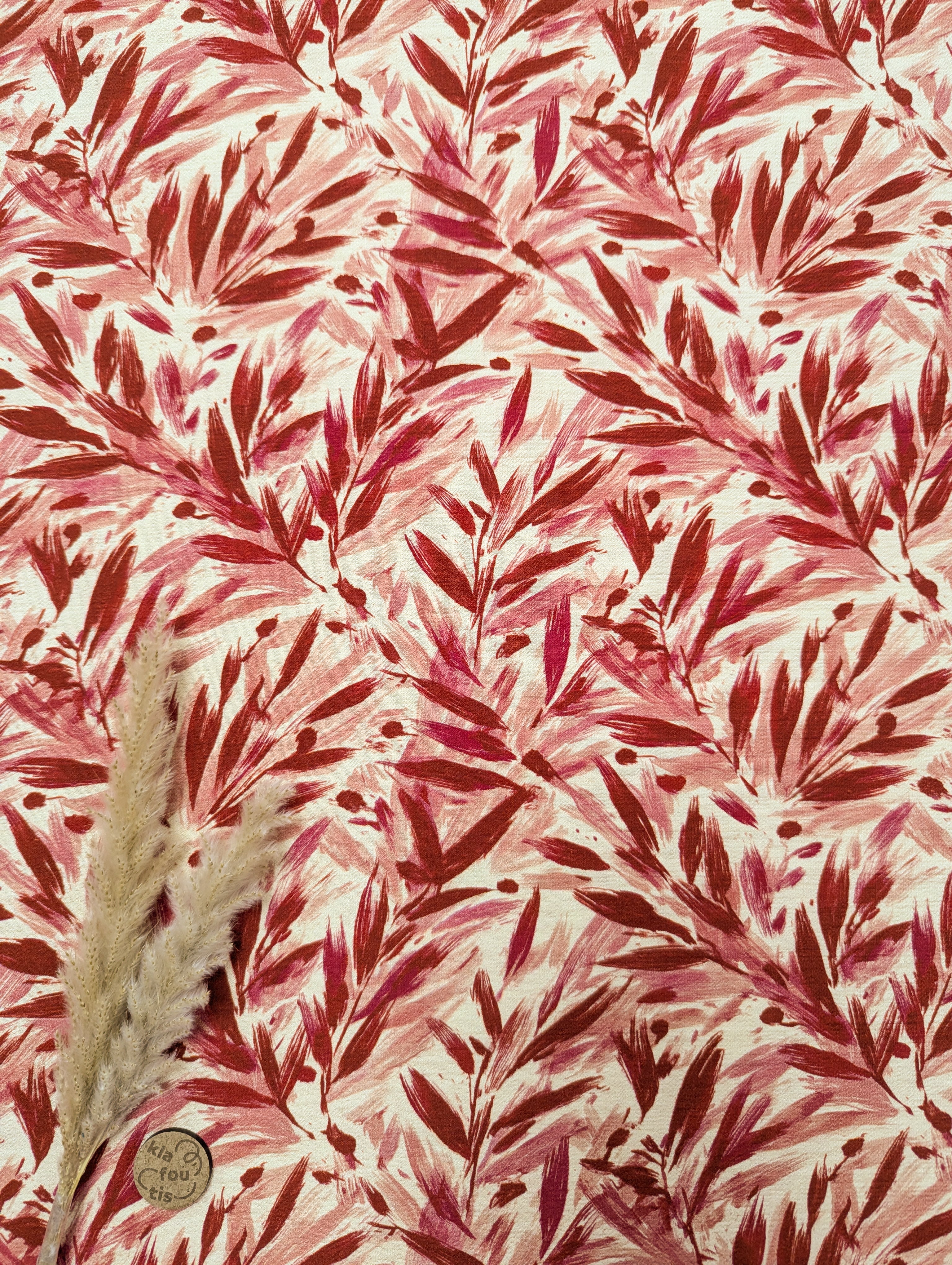 Crêpe de viscose crème vanille- joli feuillage