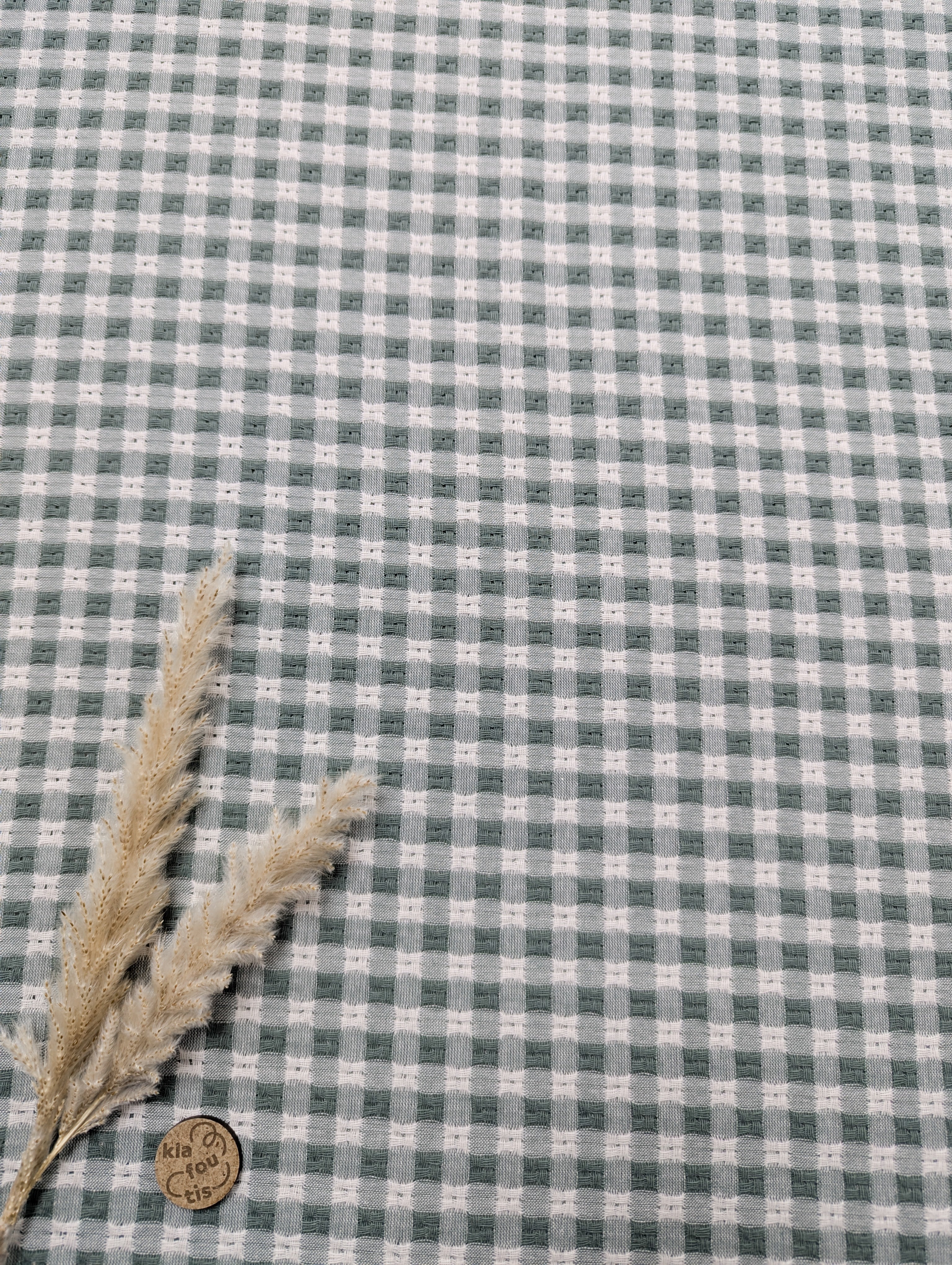 Jacquard de coton Vichy ajouré - vert de gris