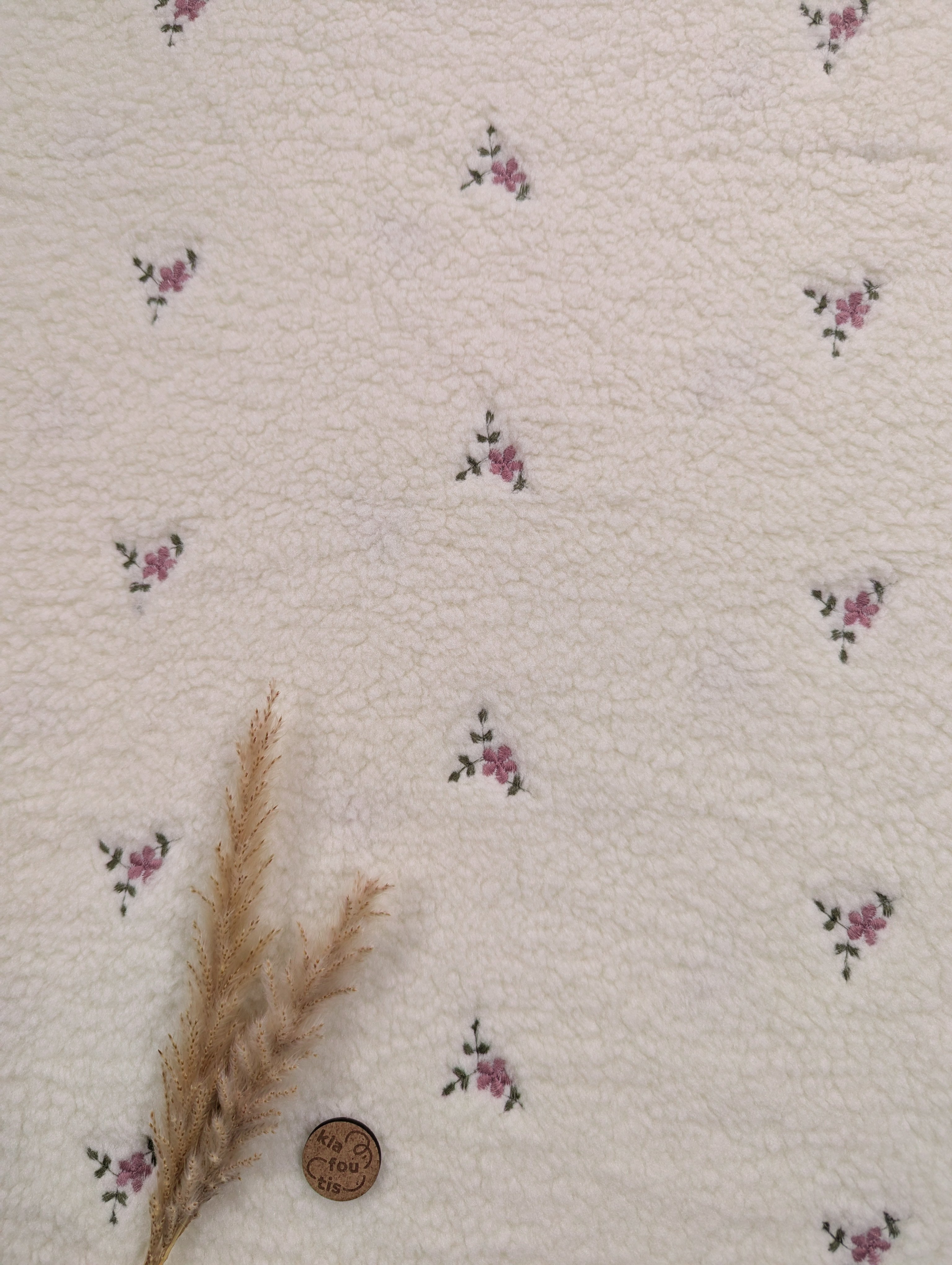 Teddy extensible brodé écru - petites fleurs