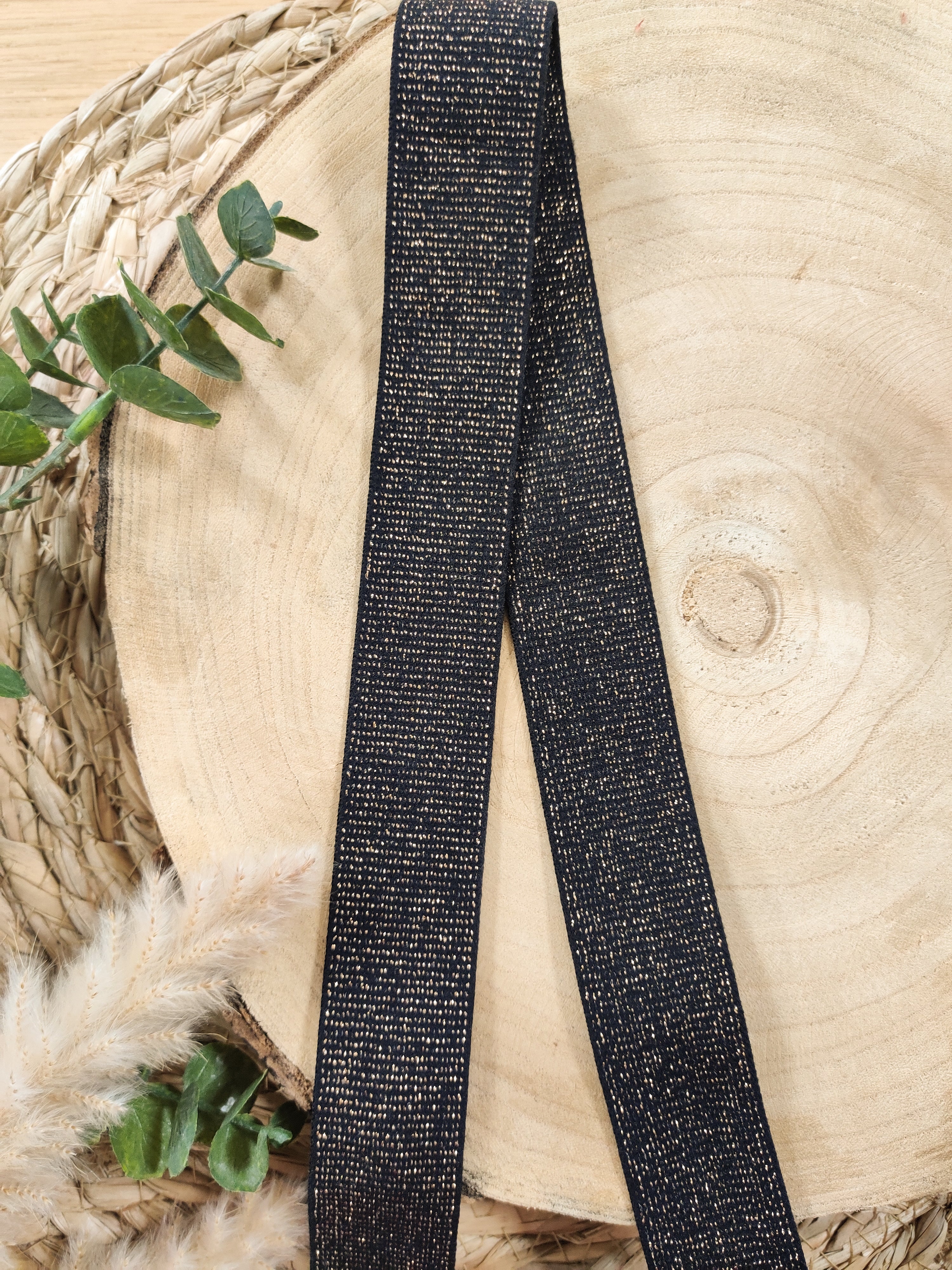 Élastique doux 32 mm - Noir lurex doré