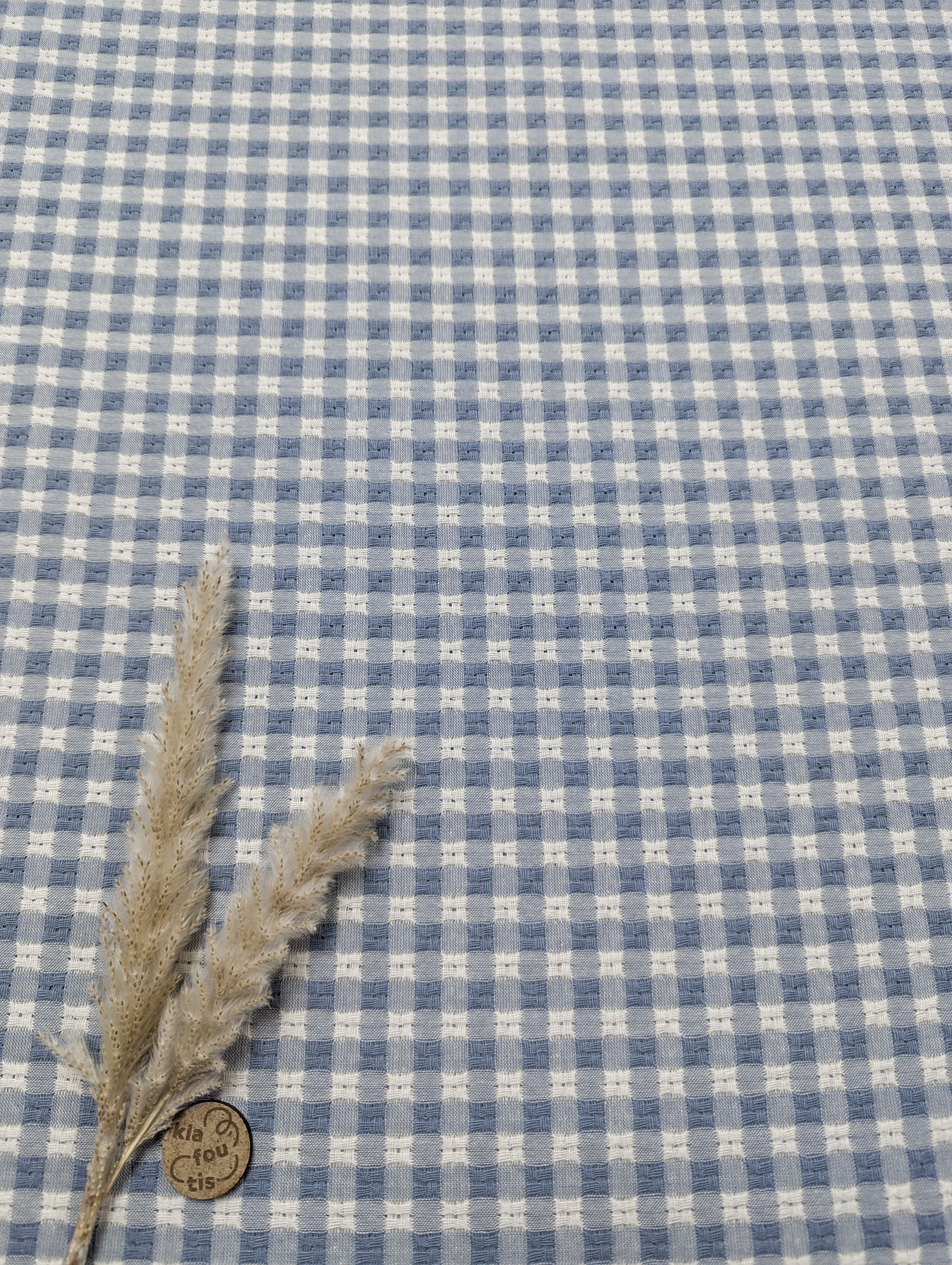 Jacquard de coton Vichy ajouré - bleu clair