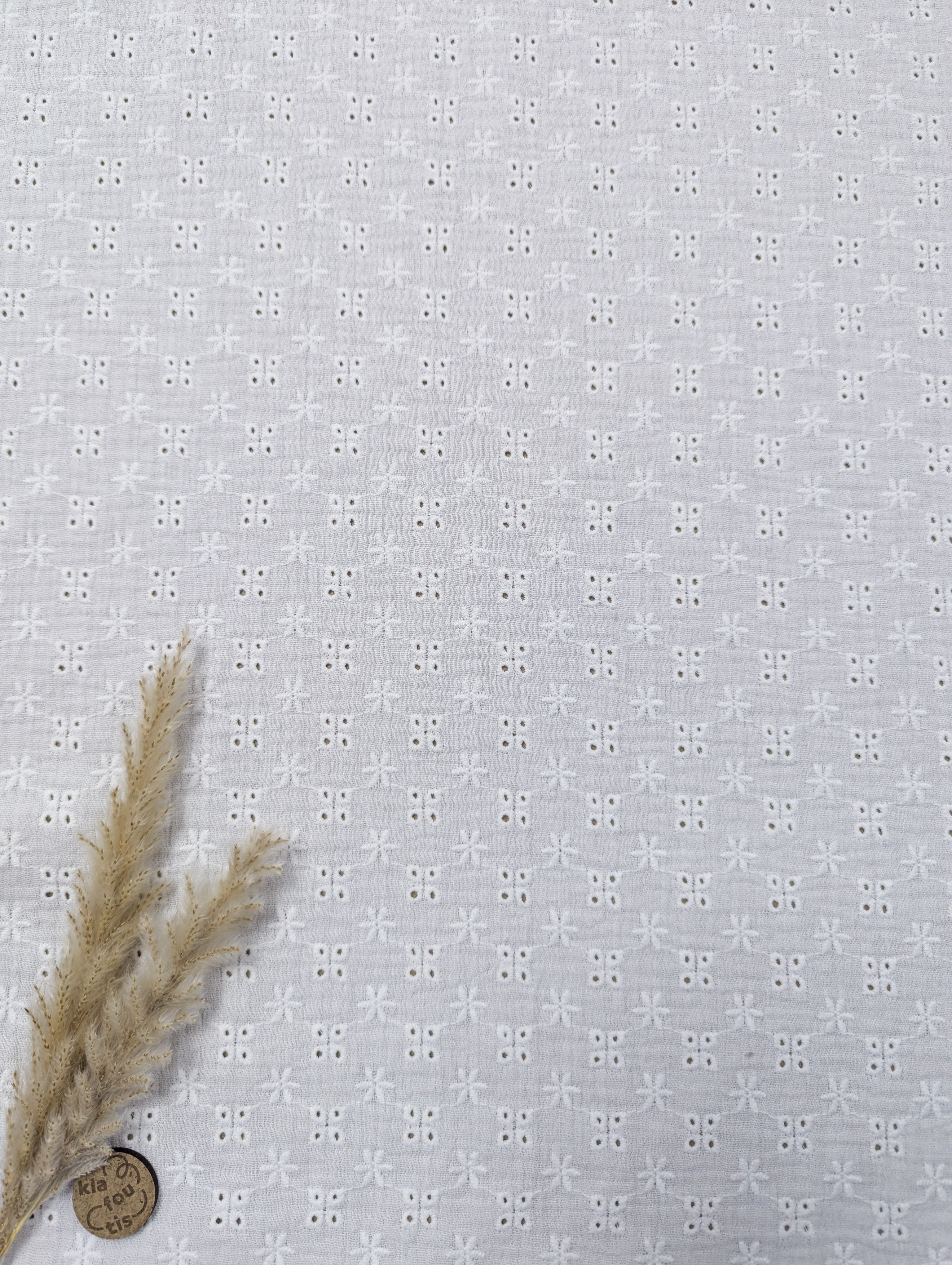 Double gaze typée broderie anglaise - écru